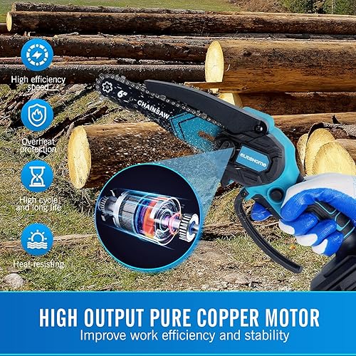 Miniatura 5 de EliteHome Mini Motosierra Inalámbrica de 6 Pulgadas con 2 Baterías, Motosierra Eléctrica Portátil de Mano, Motosierra Pequeña Alimentada por Batería