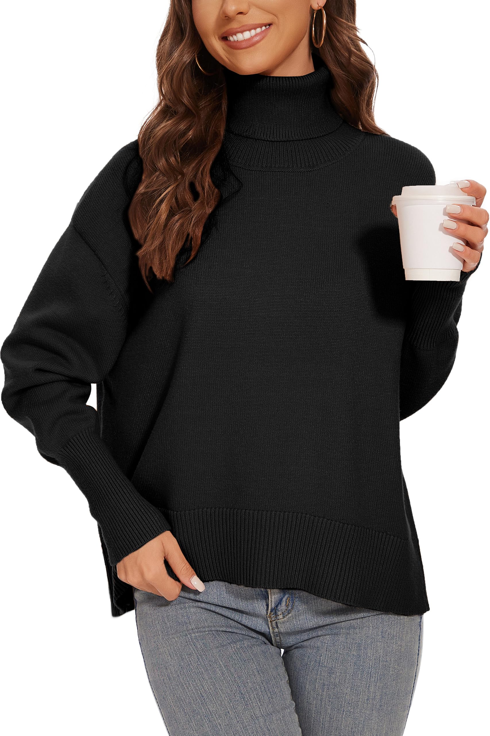 Womens Turtleneck Sweater Long Sleeve Casual Ribbed Pullover 2025 Fall Winter Loose Knit Jumper Top