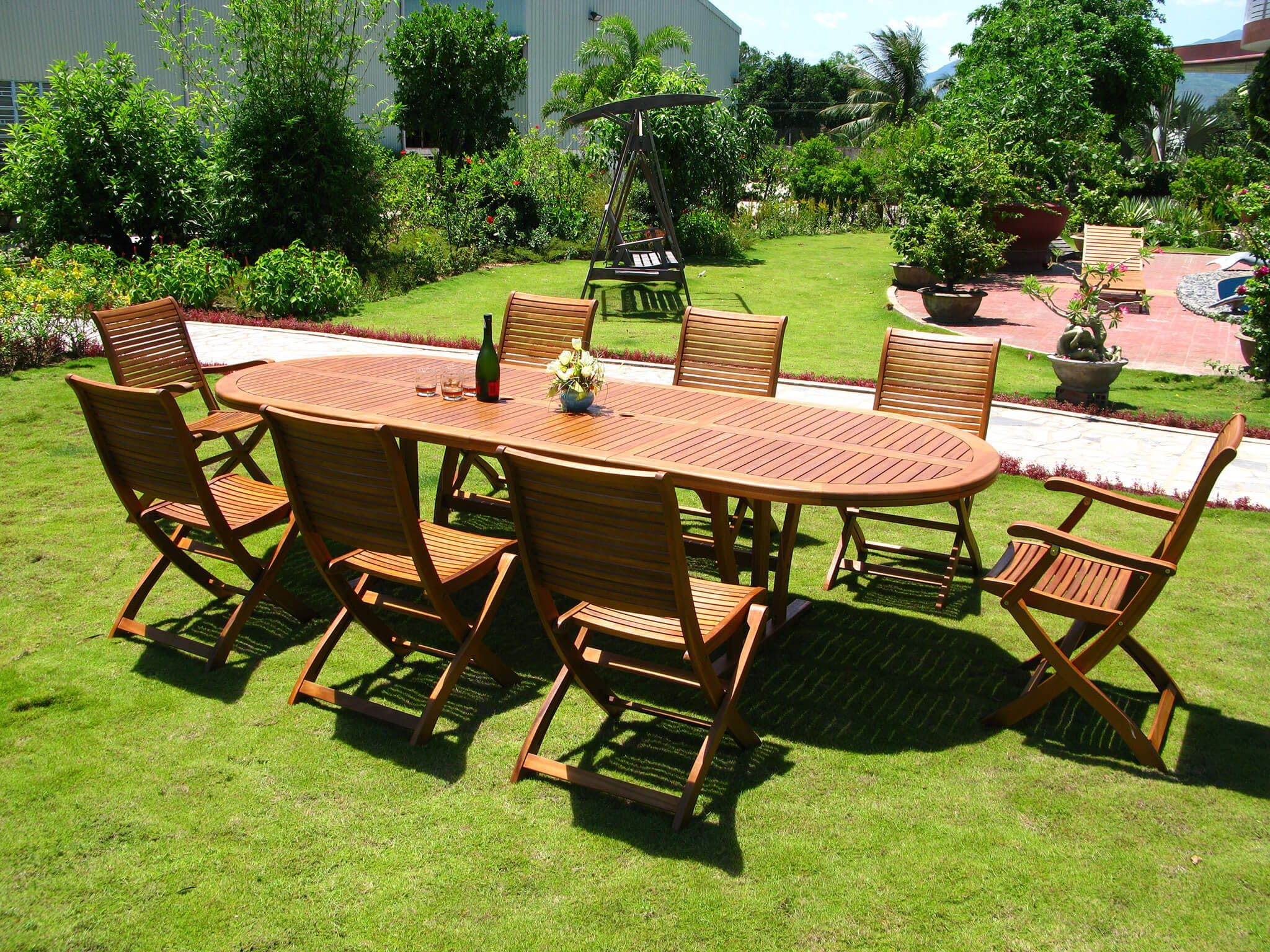 milani home GENIUS - set tavolo in alluminio e teak cm 200/250/300 x 110 x 74 h con 8 sedie e 2 poltrone Mulier
