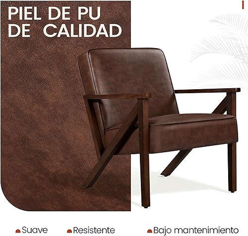 Miniatura 6 de Yaheetech Accent Chair PU Leather Armchair with Strong Wood Frame Modern Retro Mid Century Upholstered Lounge Chair for Living