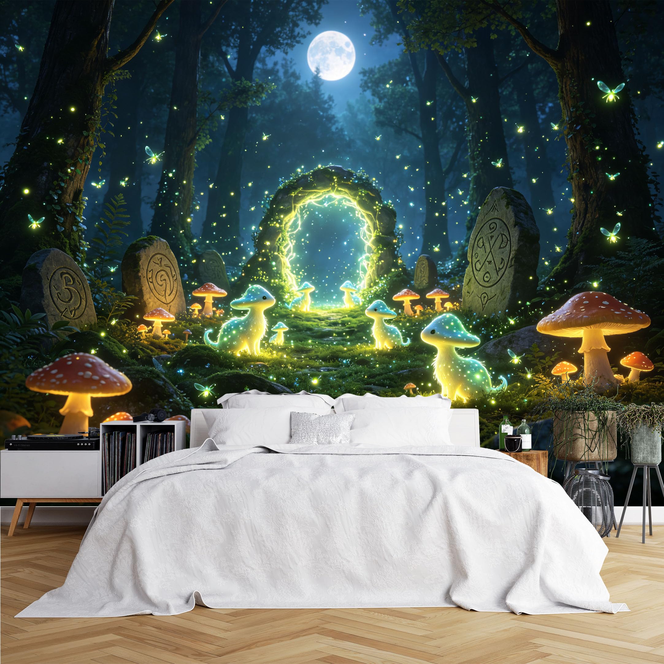 Lcythiazole Ch260615086 Custom Size Wall Murals Glowing Mushroom Magic Forest Wall Murals Vivid Enchanted Wallpaper Home Decor Self-Adhesive Removable Wallpaper For Kids Game Room