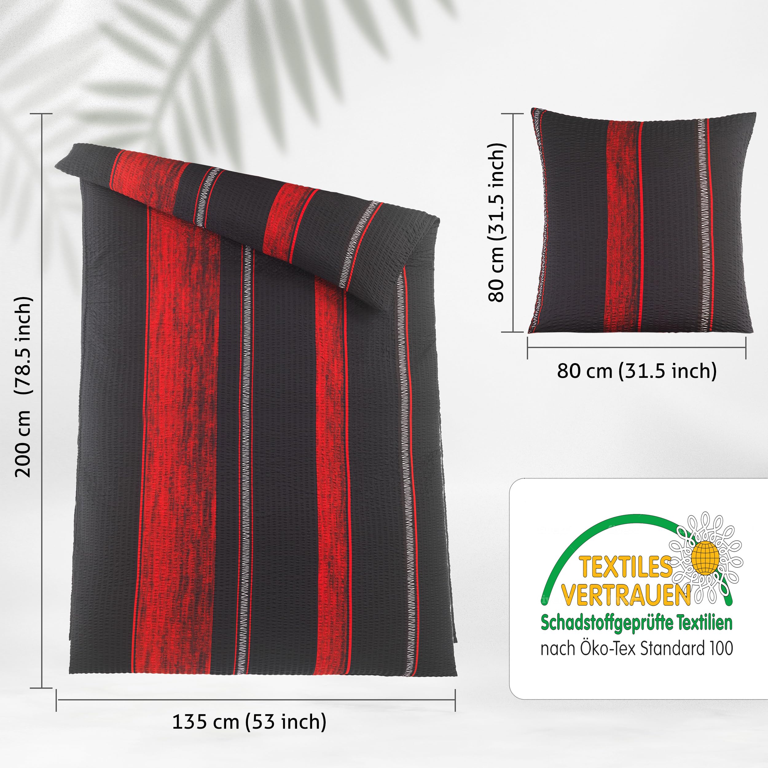 FELLANO 4 teilig Seersucker Bettwäsche 135x200 Set mit je 2 Bettbezüge 135 x 200 & Kissenbezüge 80x80 | ÖkoTex Zertifiziert & für Allergiker geeignet (Design 2, 2 x 135x200 + 2 x 80x80)