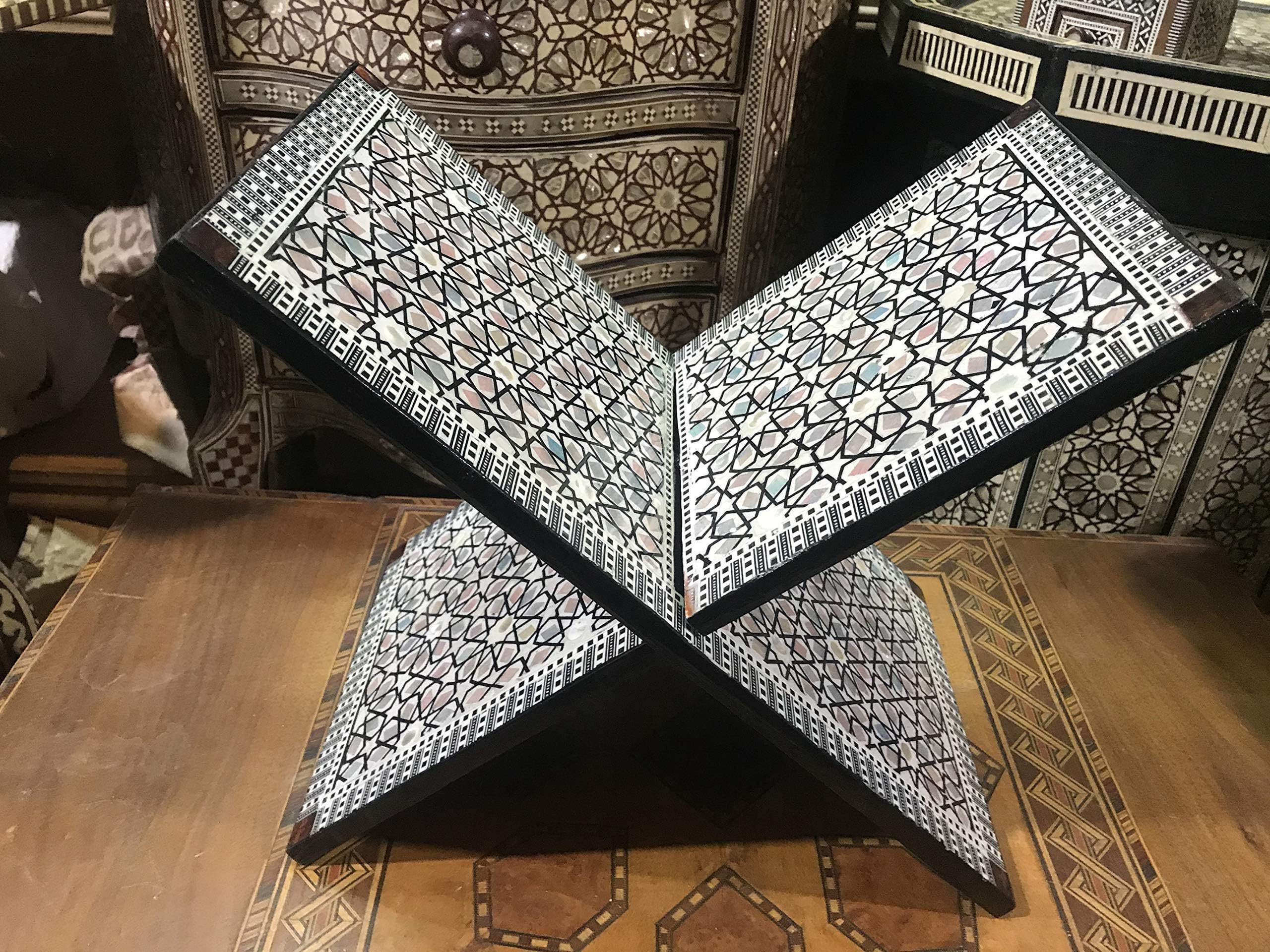 Egyptian Handmade Islamic Muslim Quran Holder Stand Beech Wood Inlaid Mother of Pearl 16.8" M01
