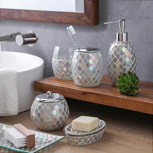 Miniatura 4 de KMWARES Conjunto de accesorios de baño de vidrio mosaico decorativo (KM-21)