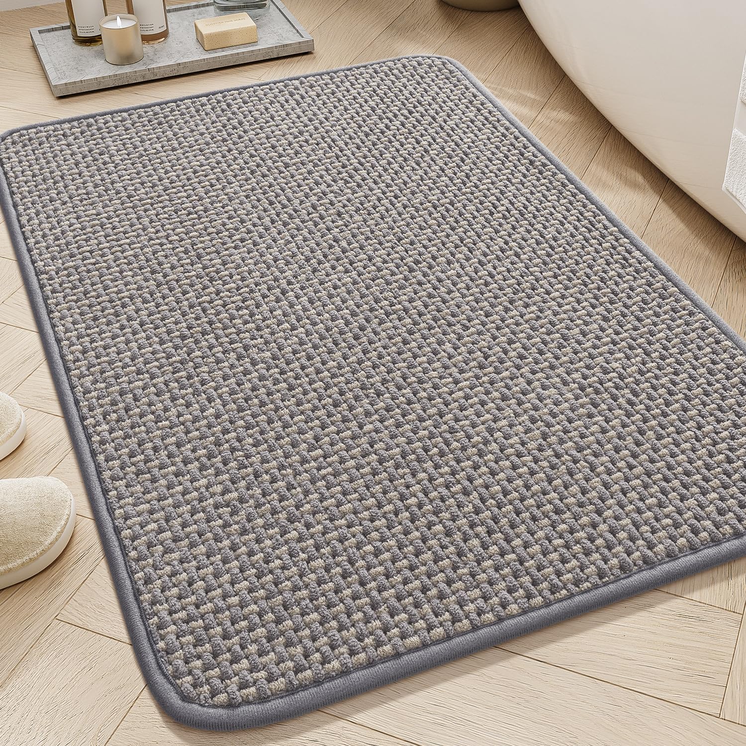 AMOAMI Chenille Bath Mat Super Absorbent Bathroom Mat Quick Dry Bath Mats for Bathroom Rubber Backed Bathroom Rugs Non Slip Washable Fit Under Door,