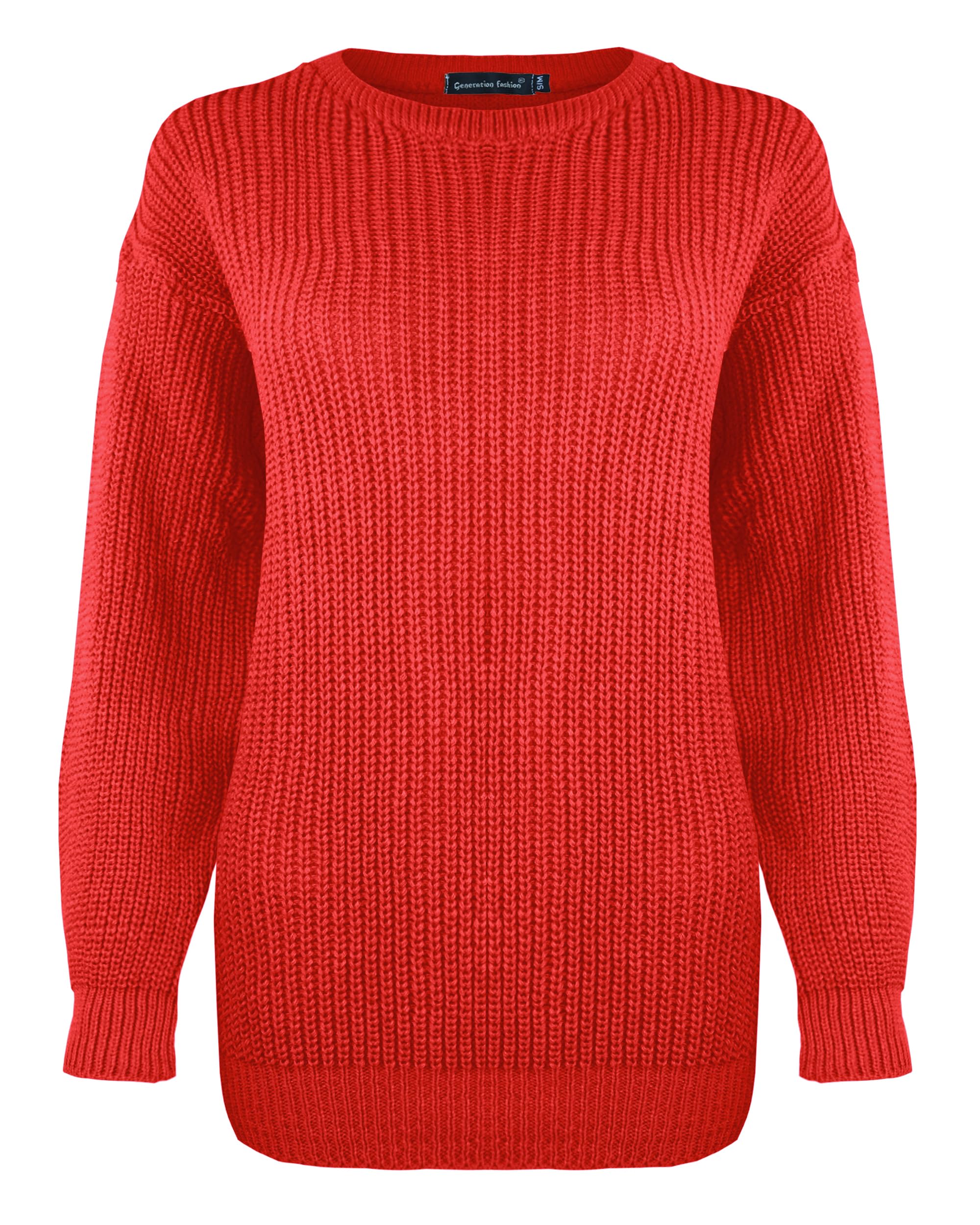 Generation Fashion Women's Red New Long Sleeve Knitted Baggy Jumper Oversized Sweater Crew Neck Pullover Top[,3Xl]