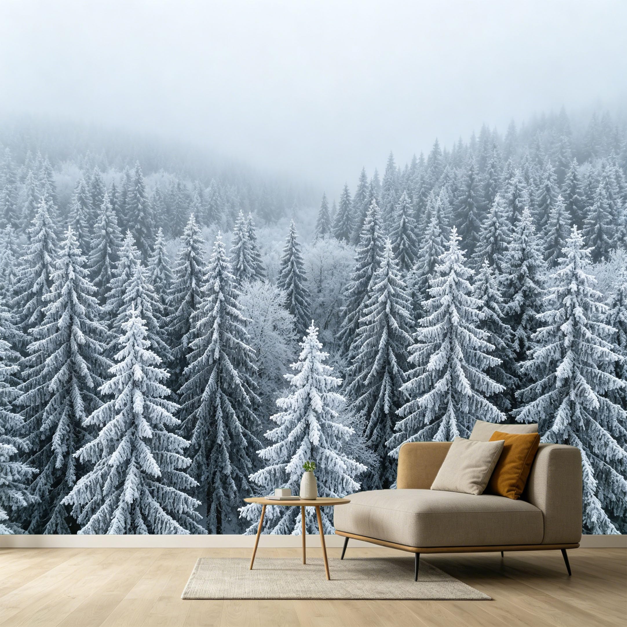 Custom Size Wall Murals Misty Forest Landscape Pine Trees Winter Snow SelfAdhesive Wall Fabric Removable Large Wallpaper for Photo Living Room