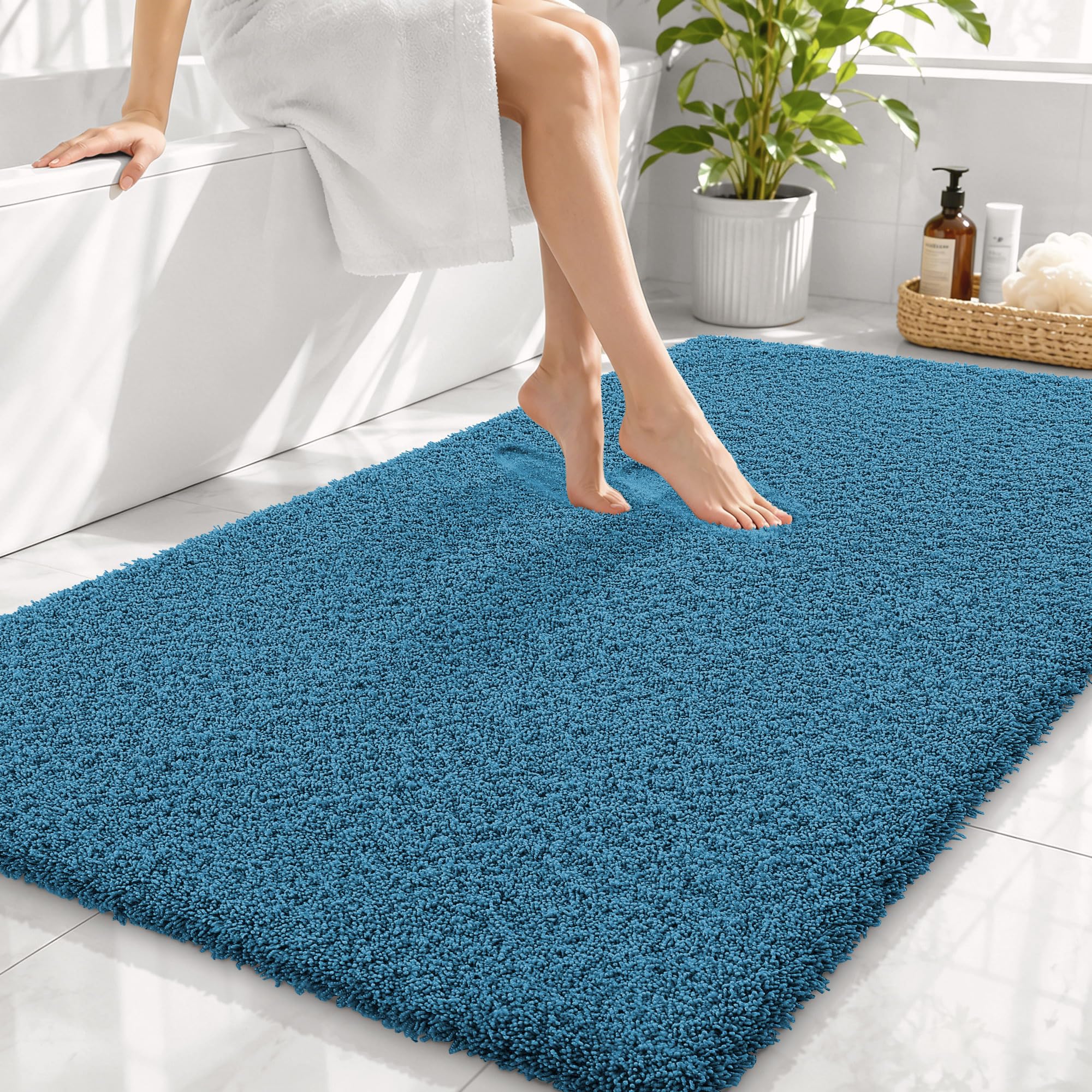 OLANLY Microfiber Large Bathroom Rugs 44x32, Soft Bath Mat, Peacock Blue