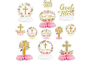ANGOLIO First Communion Table Decor - 12Pcs Floral God Bless Decorations