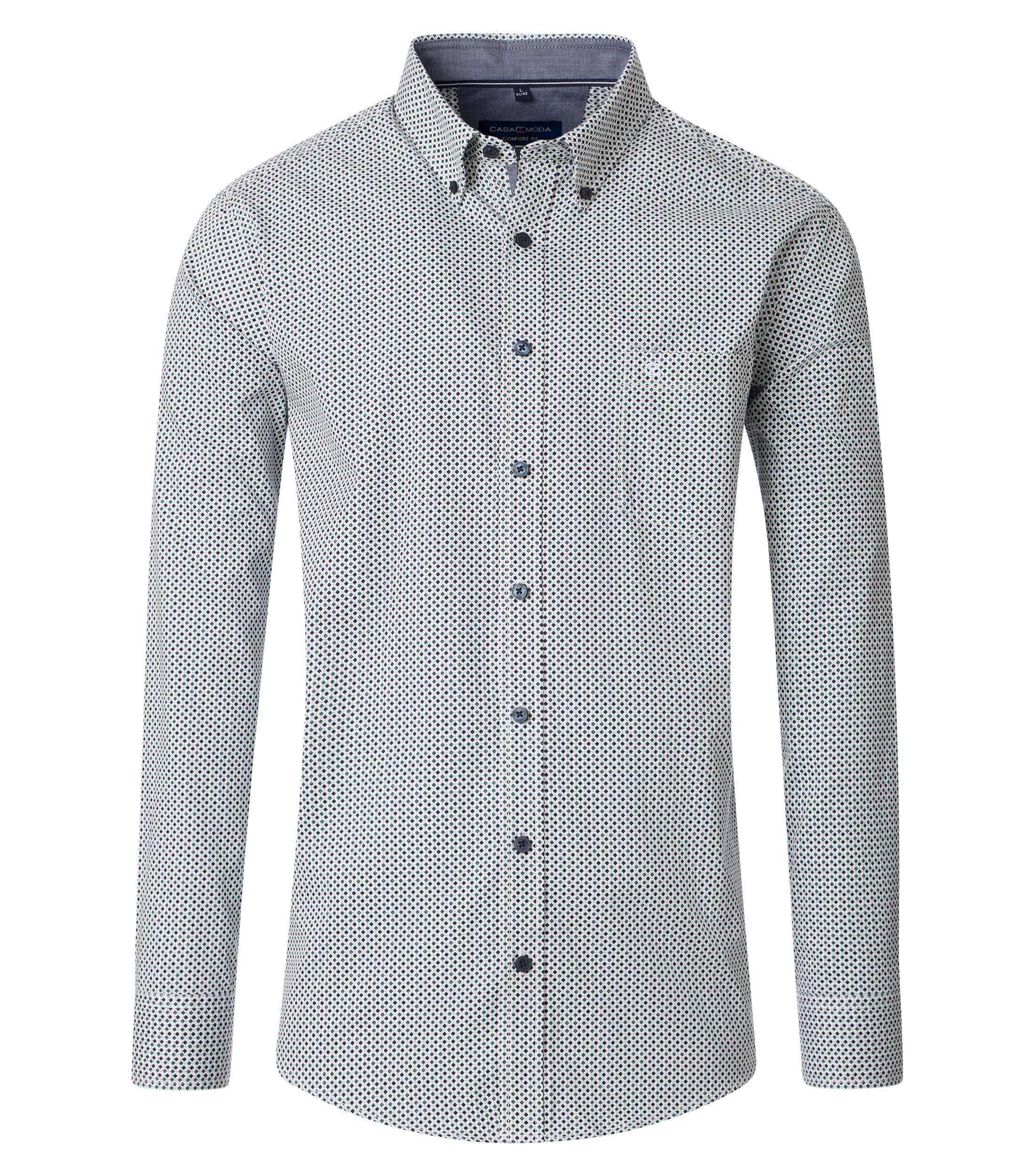 CASAMODA Long Sleeve Shirt Comfort Fit (UK, Alpha, XL, Regular, Regular, Petrol Diamond Print)