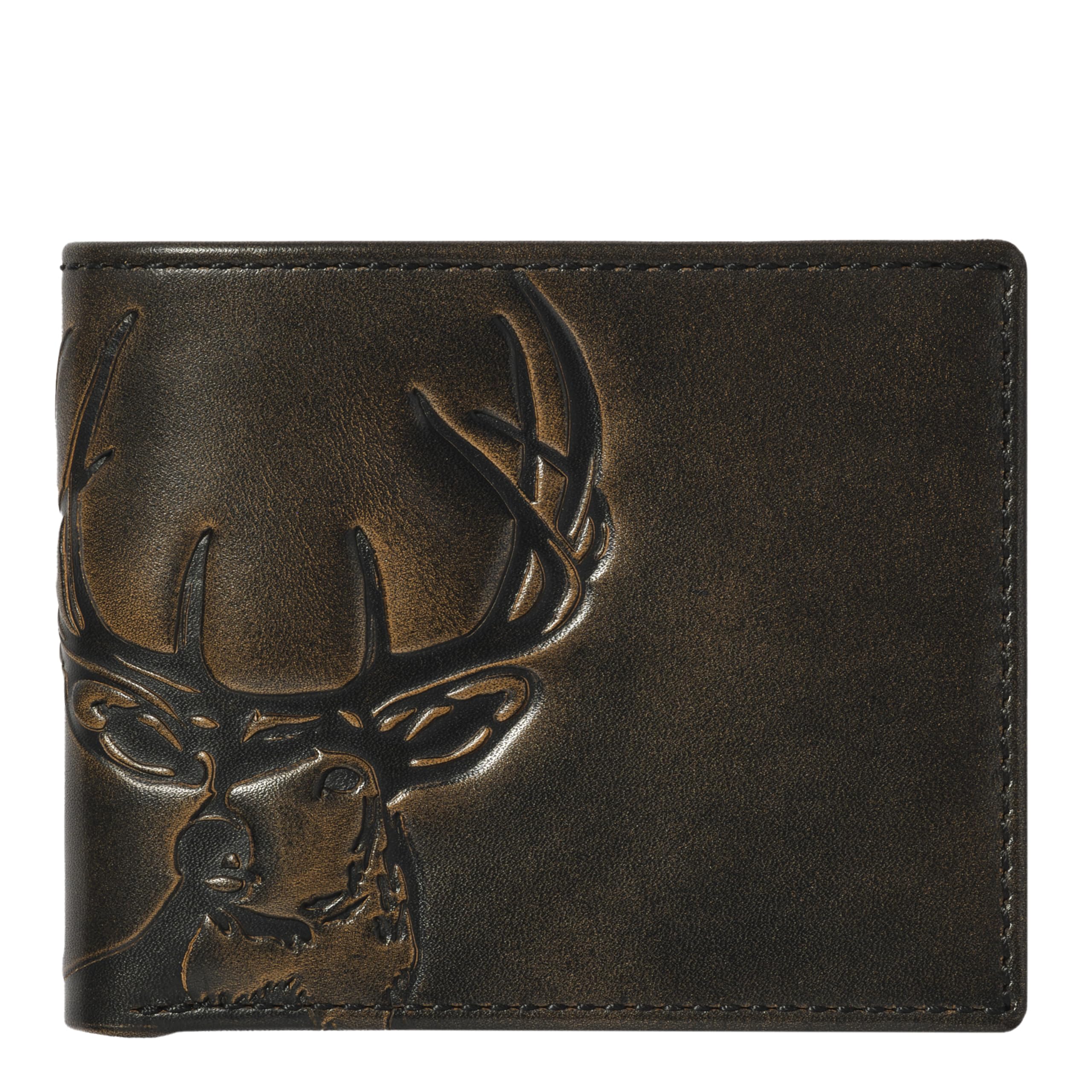 House of Jack Co. Deer Bifold Wallet for Men, Slim Profile Hunting Wallet, Ideal Gift For Men, Full-Grain Cowhide Leather, Black
