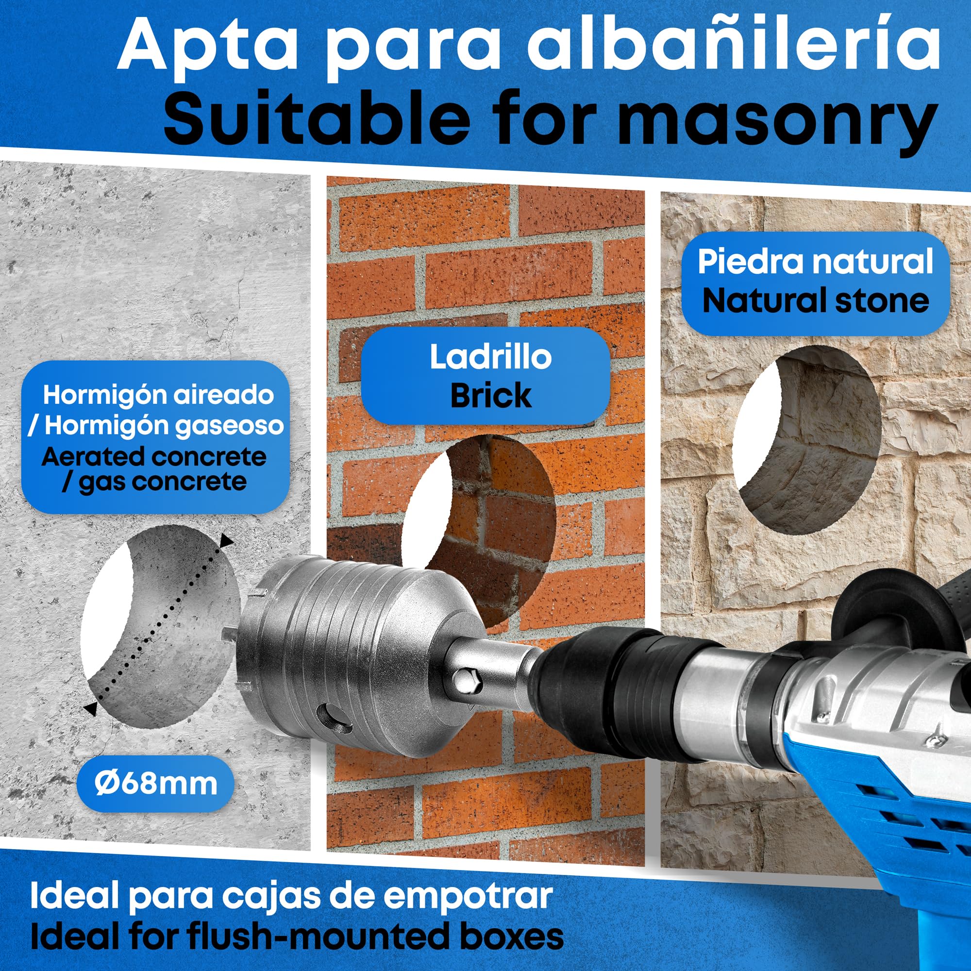 Broca de núcleo - Kit de sierra de agujero de 82 mm para hormigón, ladrillo y mampostería de piedra - Broca hueca circular con central de carburo y vástago SDS Plus