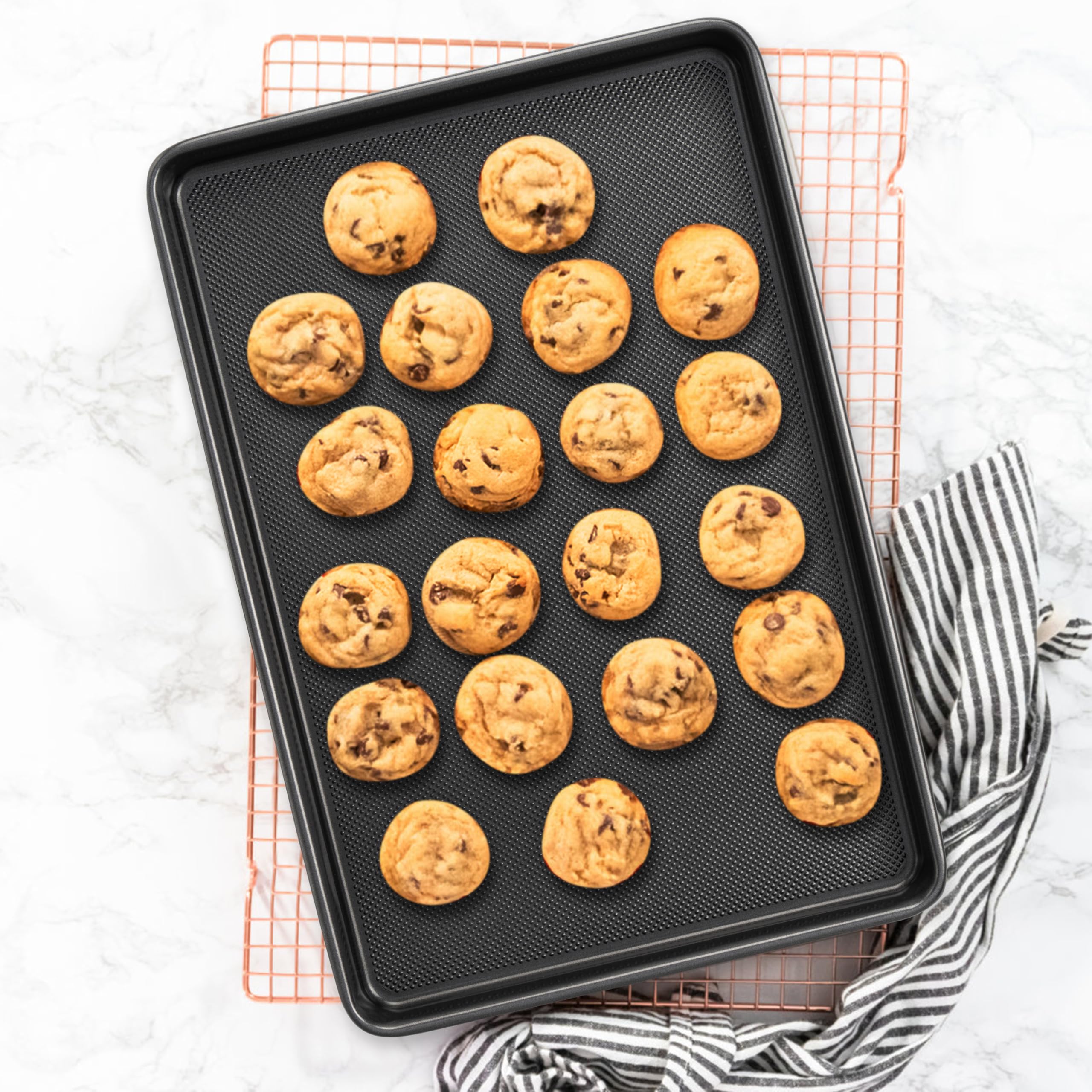 Set di 3 teglie da forno per biscotti, antiaderenti con motivo a rombi