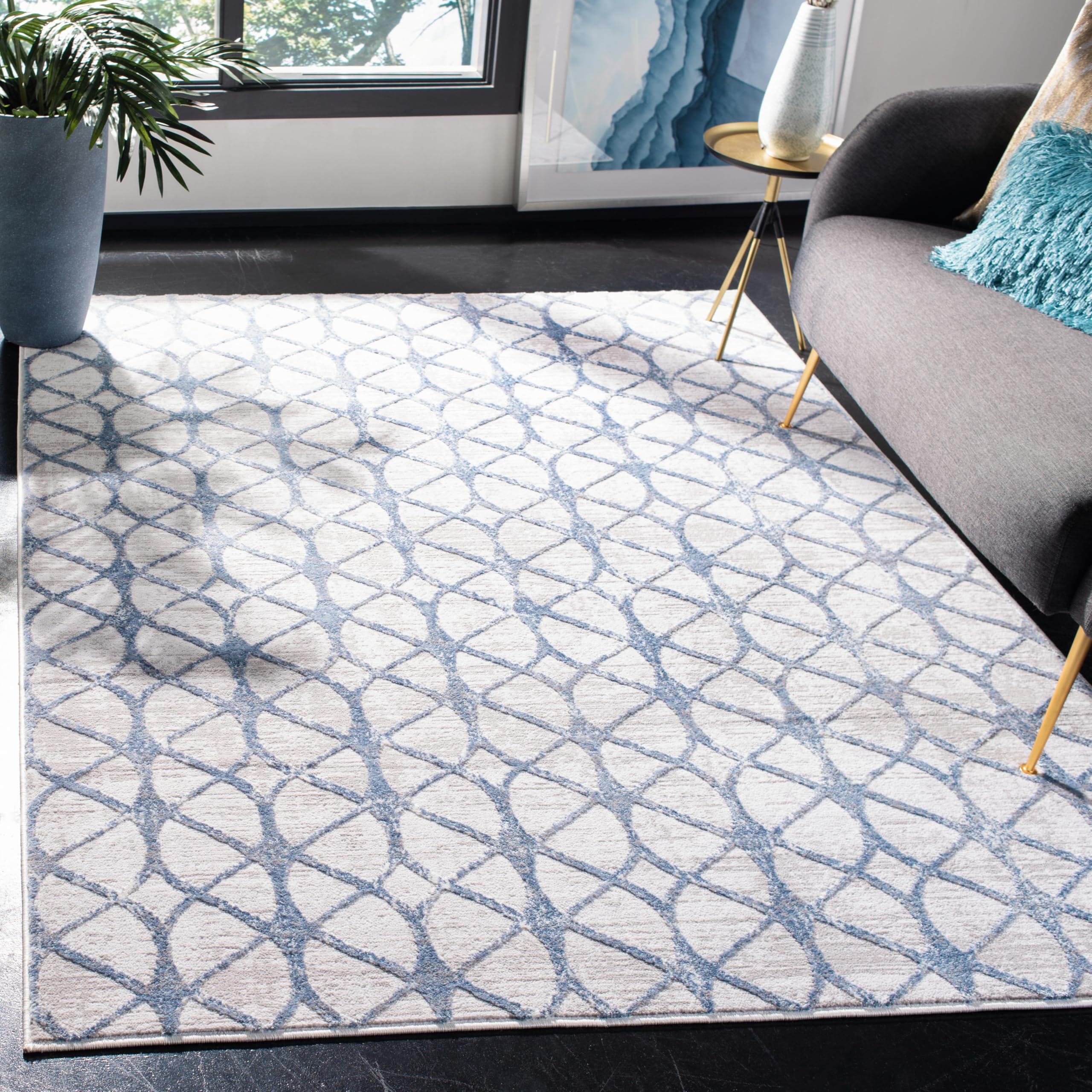Tapis géométrique gris et bleu Safavieh amelia tapis poil court