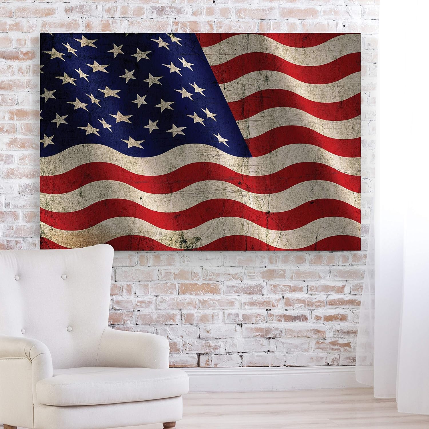 Renditions Gallery Wall Décor Canvas, Military Family, Veteran, Marines, Army, American Flag Waving, 12X18