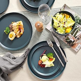 Melamine Dinnerware Sets for 4,12 Piece Blue Dishes Set, Plates and Bowls Set, Unbreakable Dishwasher Safe BPA Free (Navy Blue)