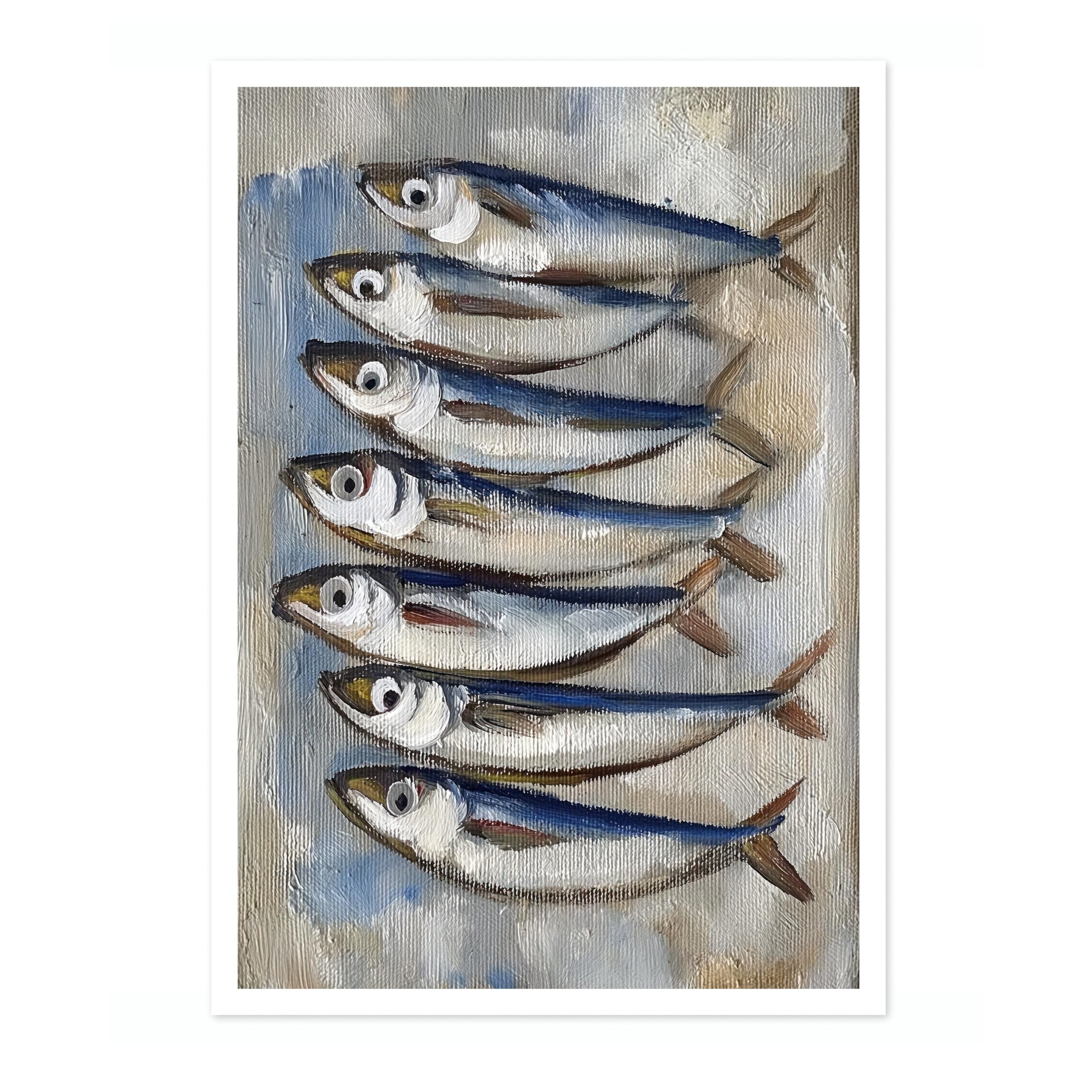 Animato Sardines Nautical Exhibition Art Print, Vintage Botanical Prints, Retro Sealife Oceanography Illustration Wall Art Pictures, Nature Bathroom Home Decor, A1 (Print Only) - 84.1x59.4cm — image 1