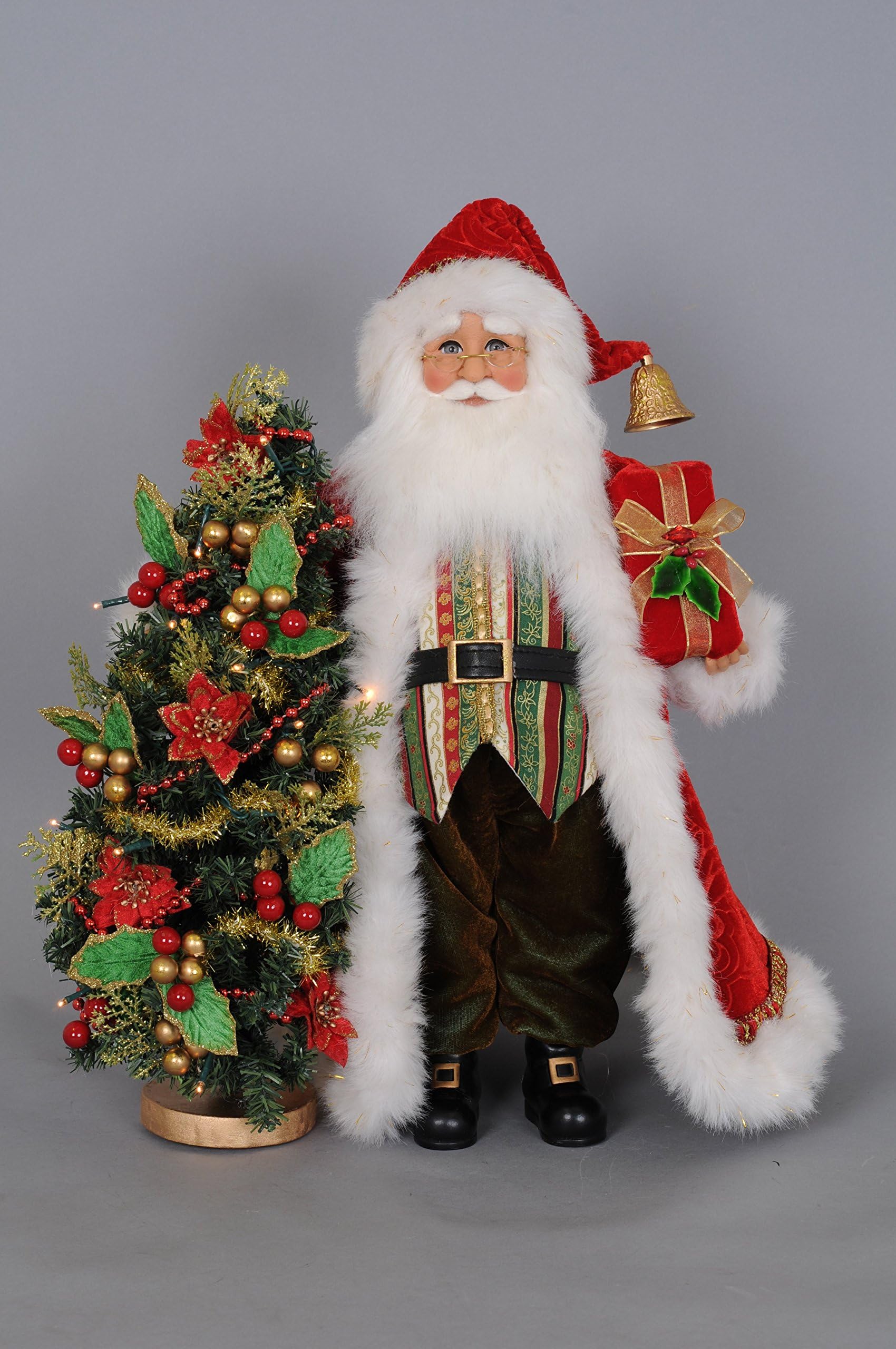 Karen Didion Red Santa Claus with Lighted Tree Christmas Figurine 17 Inch New
