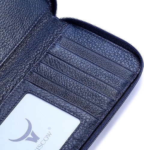 Vista 8 de HISCOW Funda para chequera con cremallera y tarjetero con divisor - Piel de becerro italiana, Azul guijarro, Classic