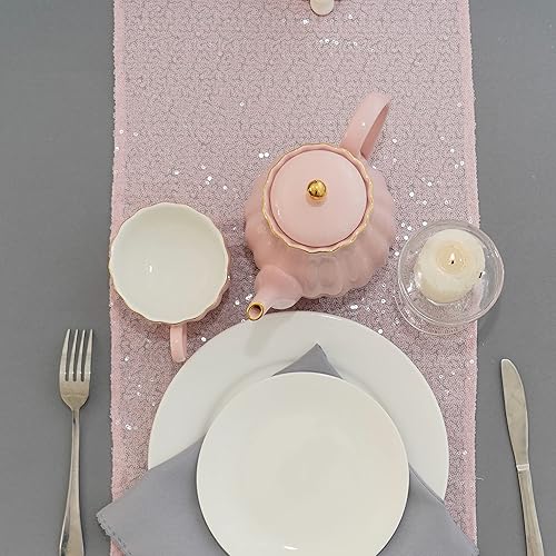 Miniatura 7 de WISPET Camino de mesa de lentejuelas rosas de 12 x 108 pulgadas, paquete de 12 caminos de mesa rectangulares de lentejuelas con purpurina para