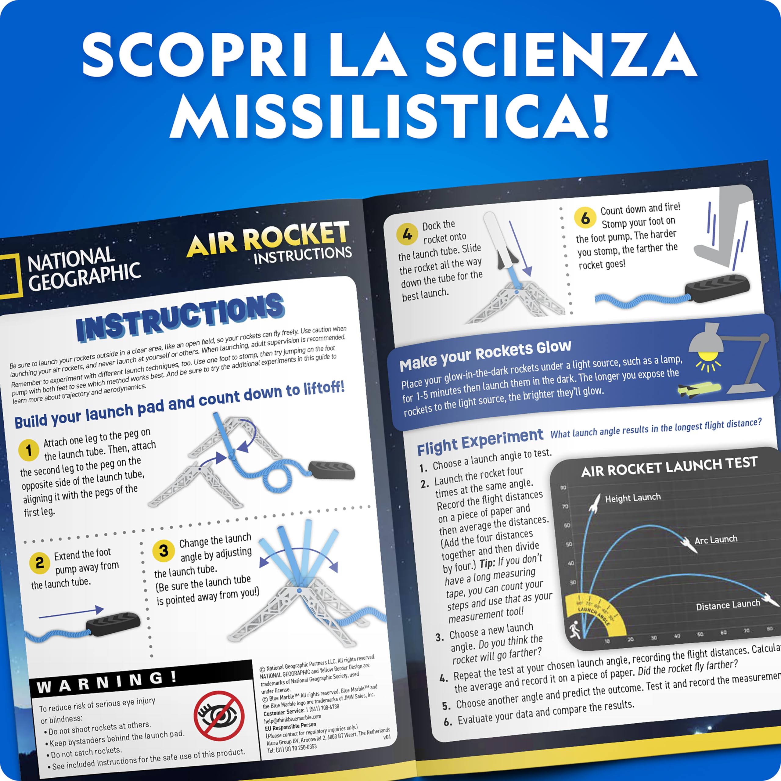 NATIONAL GEOGRAPHIC Lanciarazzi ad Aria per Bambini – Lancia Razzi Fosforescenti fino a 30 Metri, Giocattolo da Esterno per Bambini 8-12 Anni
