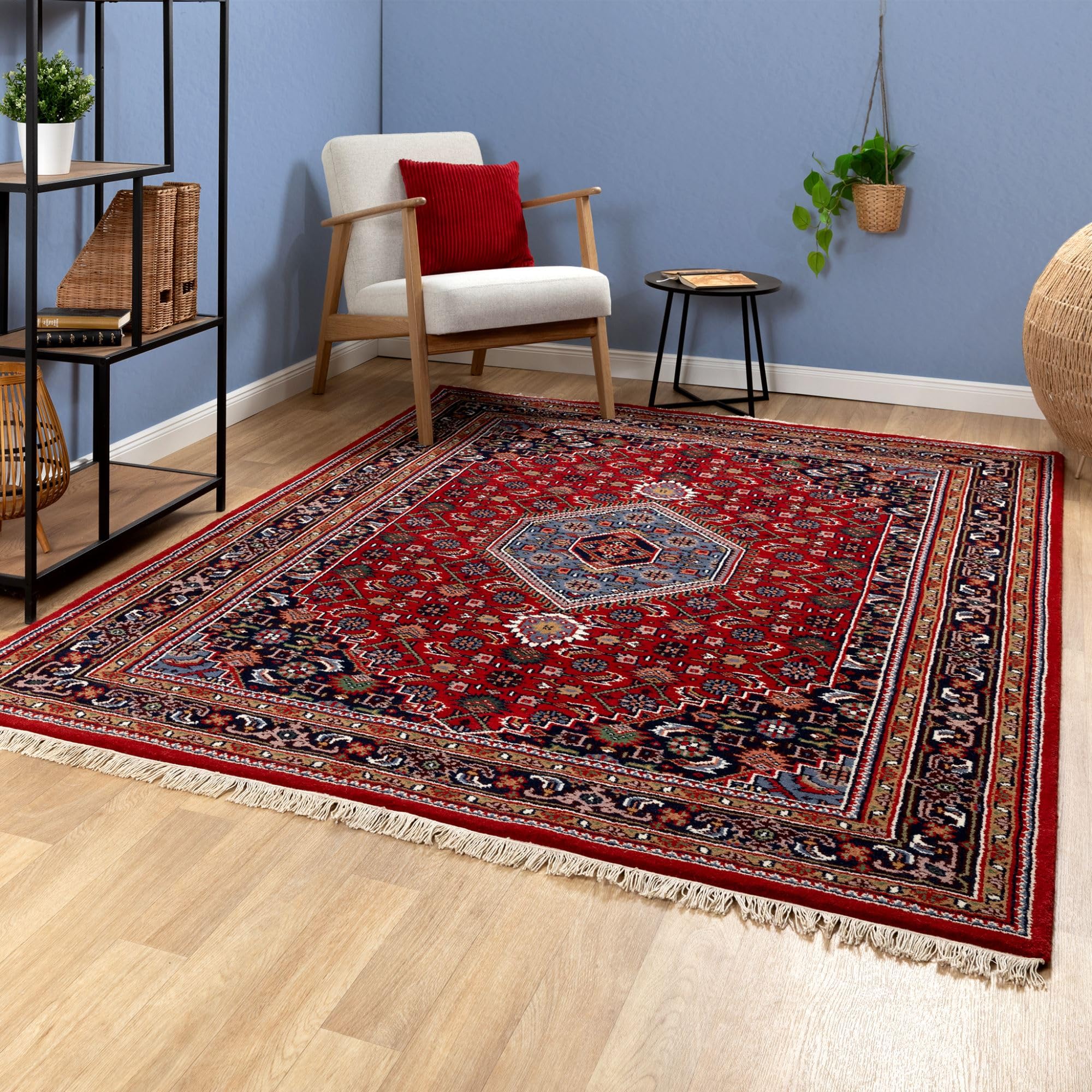 Steffensmeier Orientteppich Bidjar Royal | Orient Wohnzimmerteppich | Schurwolle | handgeknüpft mit Fransen | Rot, Größe: 60x120 cm