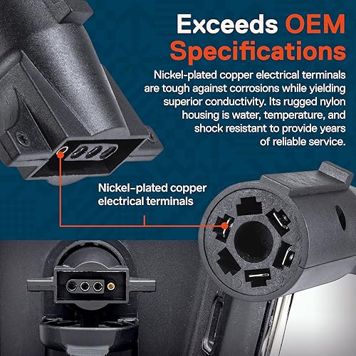 Miniatura 4 de ONLINE LED STORE True Mods - Adaptador de remolque plano de 7 vías a 4 vías terminales de cobre niquelado carcasa de nailon resistente diseño