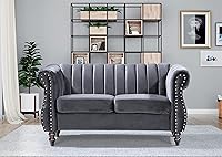 Vista 6 de Quinones - Sofá Chesterfield moderno con elegantes brazos enrollados, ribete de cabeza de clavos y acolchado de canal, sofá biplaza de 59.1 pulgadas