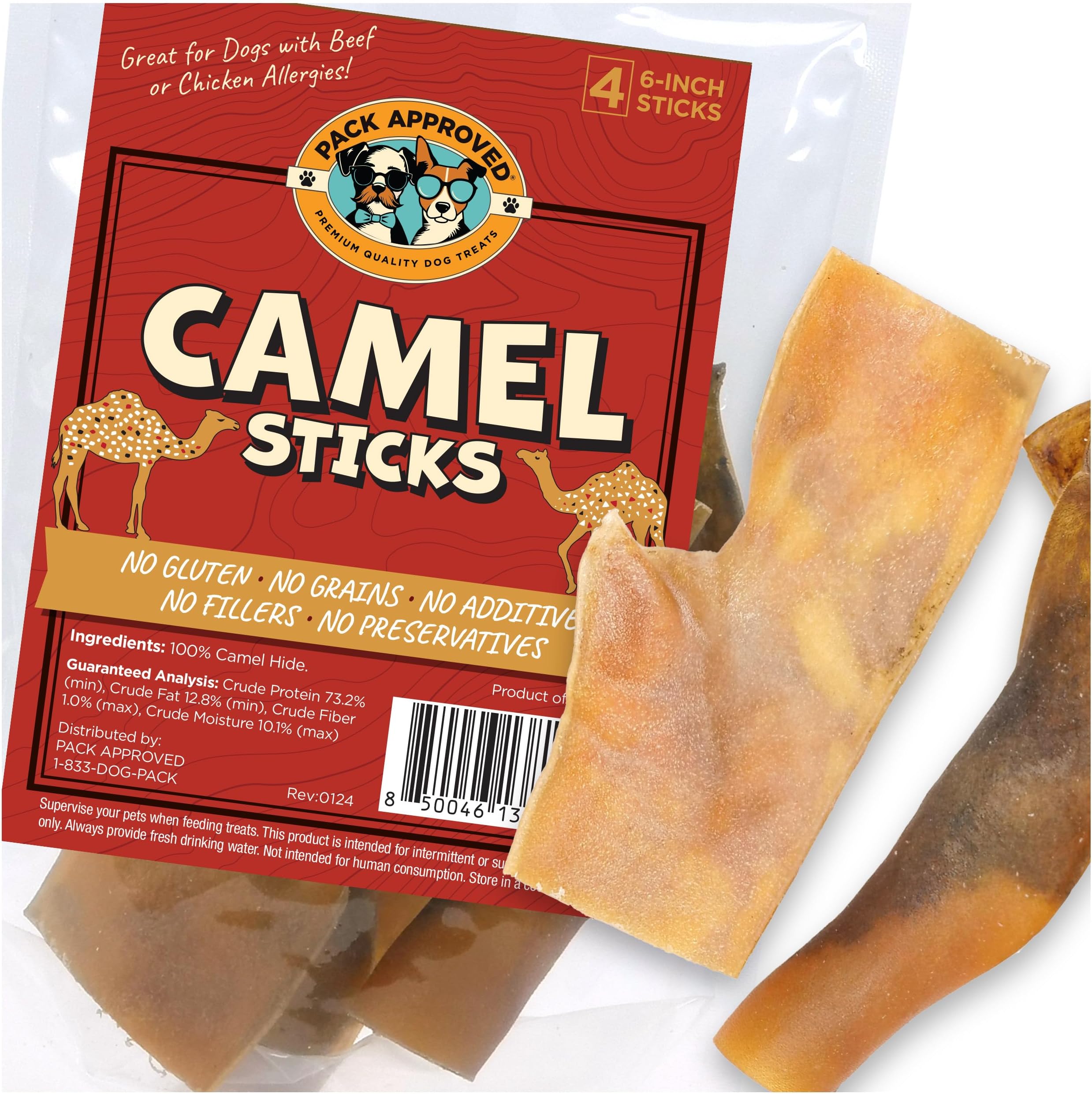 Pack Approved Camel Skin Dog Chews for Aggressive Chewers - Hypoallergenic Natural Collagen Sticks for Dental Health & Protein Boost - Long Lasting Treats for Small & Medium Dogs