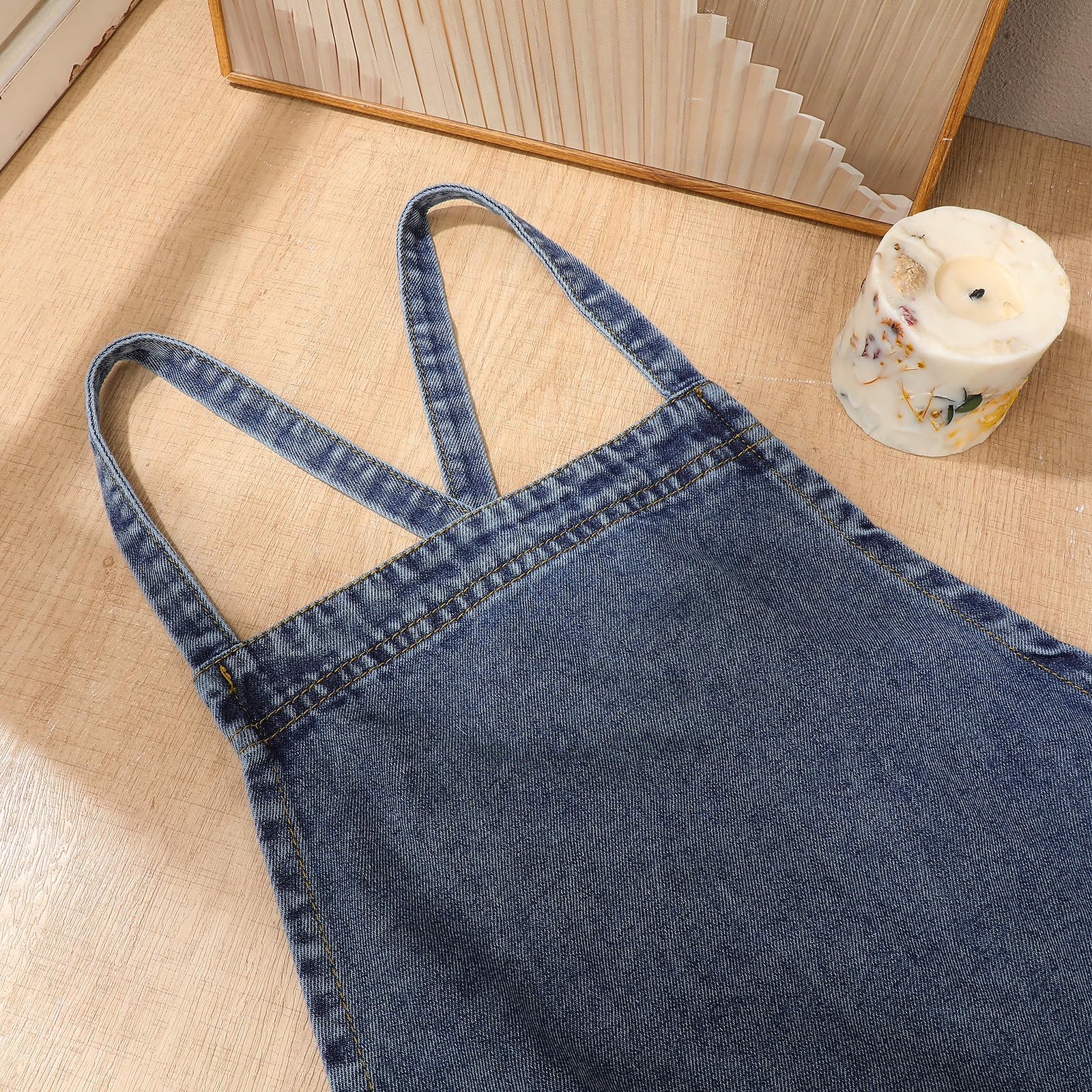 Delantal de Mezclilla Grueso Unisex Bolsillos, Tamaño Único, Reutilizable para Cocina, Barbacoa y Jardinería, Diseño Cruzado Espalda para Trabajo y Camping