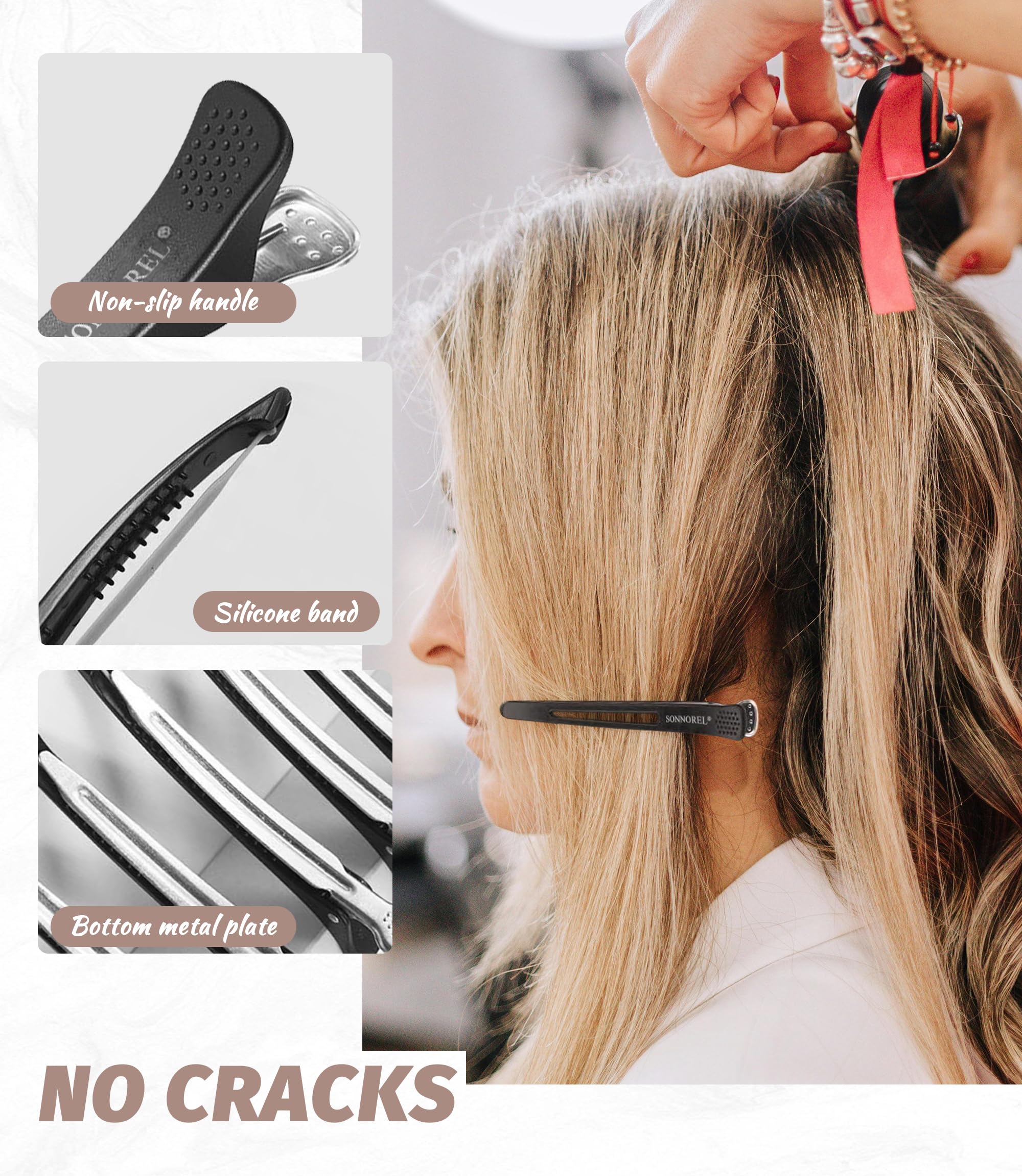 Sonnorel 12 fermagli professionali per acconciatura e separazione, con becco d'anatra e nastro in silicone, per parrucchiere e casa unisex (nero)