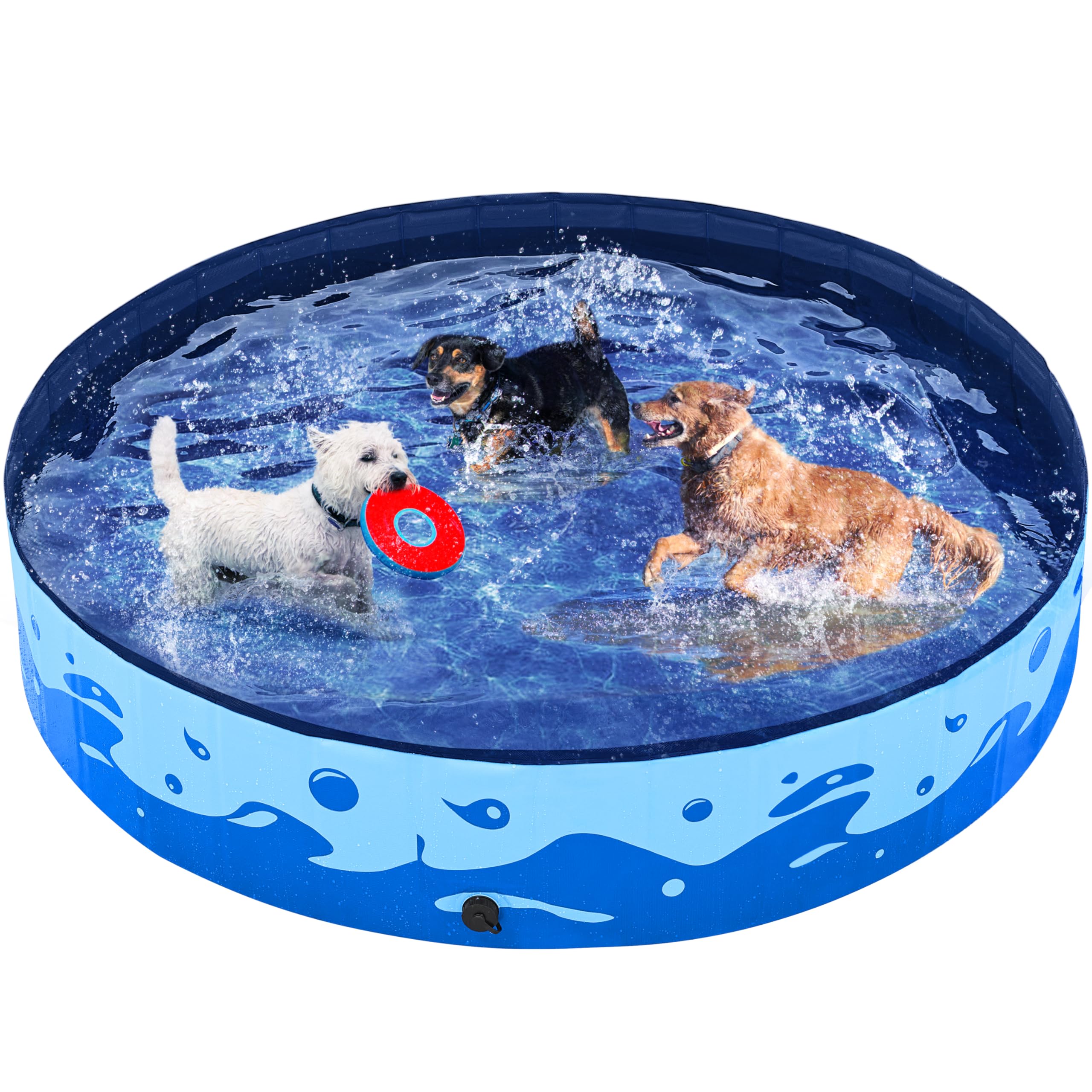 Yaheetech Piscina per Cani Gatti Pieghevole, Vasca da Bagno in PVC, Piscinetta per Animali Domestici Rigida Portatile Antiscivolo all'Aperto Giardino, 160 x 30 cm Blu Oceano