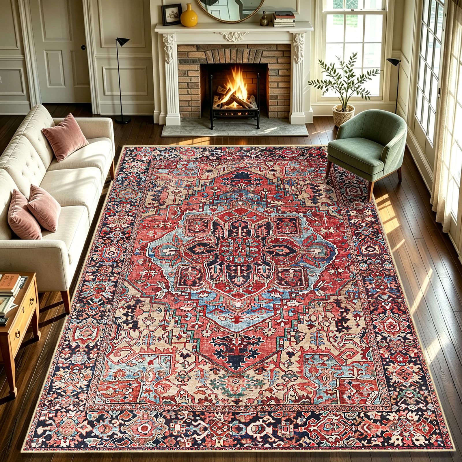 Tapis de salon rouge antidérapant fini les glissades avec ce grand tapis