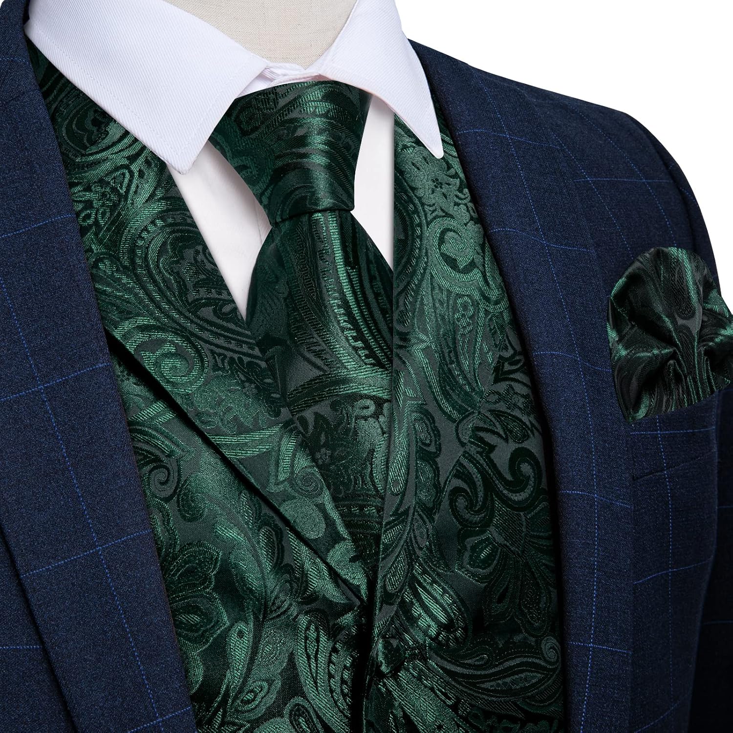 DiBanGu Mens Vest and Tie Set 5PCS Silk Paisley Dress Vest Suit Casual Formal Waistcoat for Tuxedo Wedding Party