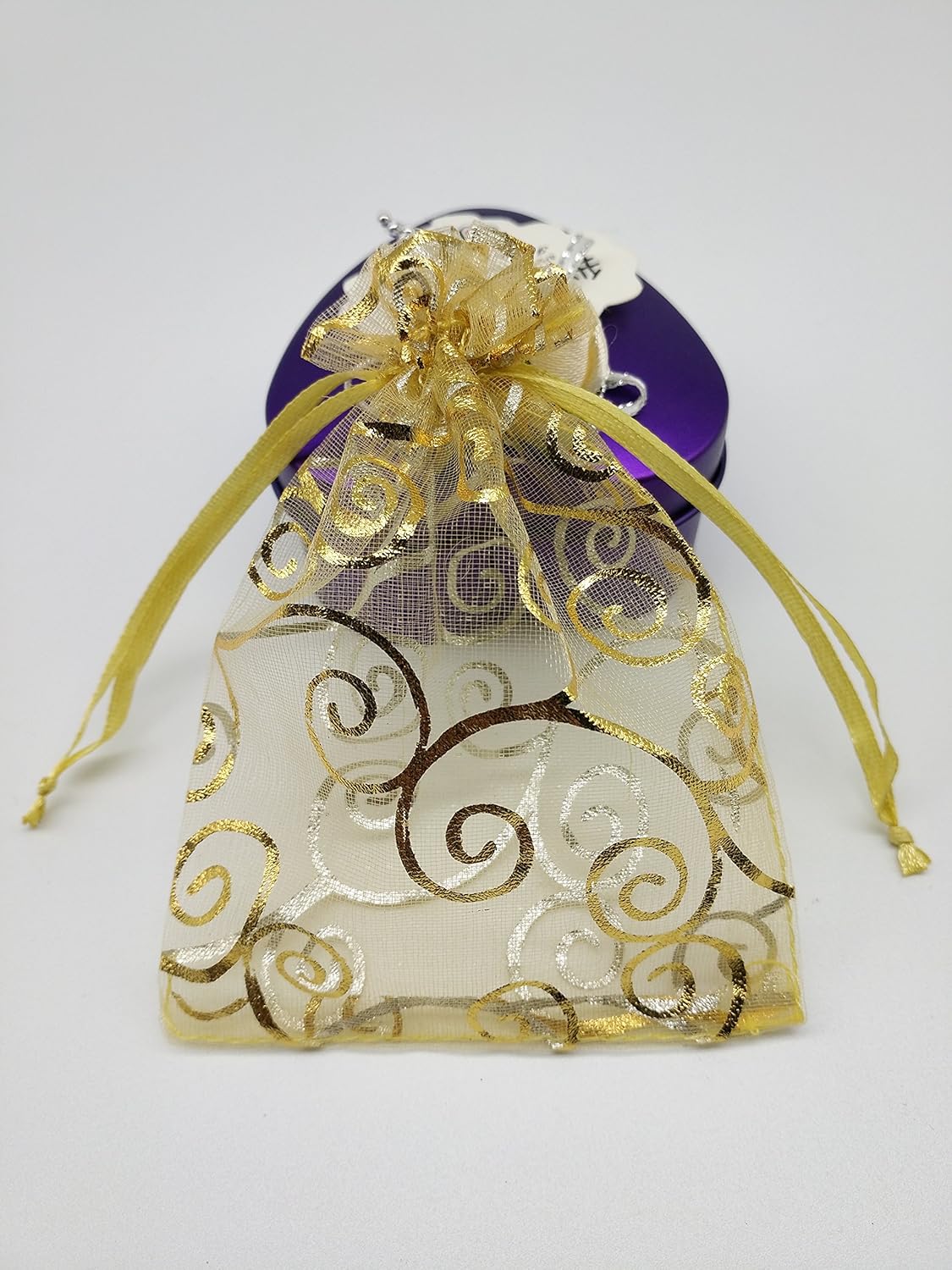 100pcs Sheer Organza Favor Bags For Wedding Baby Shower Rattan Print Gift Bags Samples Display Drawstring Pouches (3x4 inch, gold) - Image 5