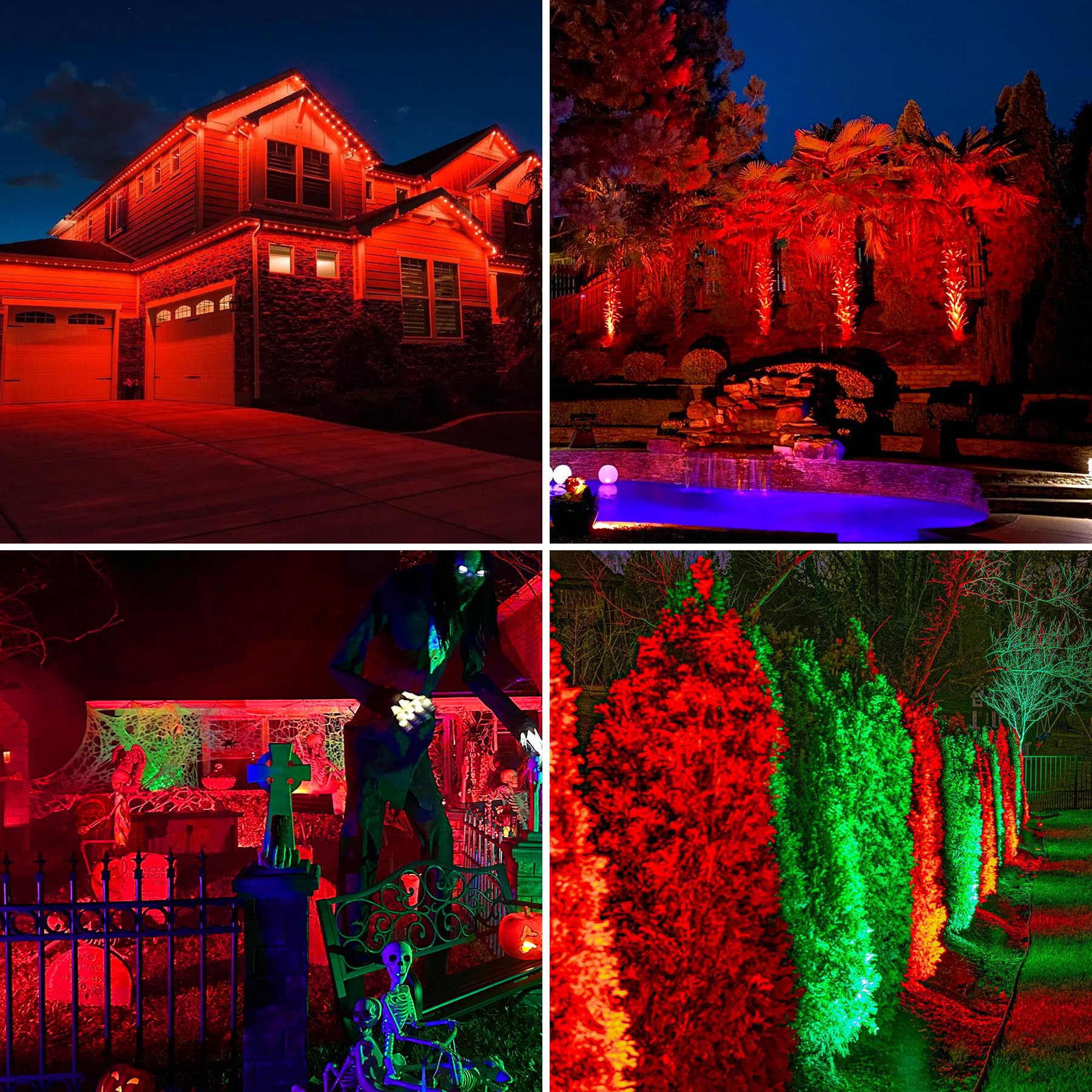 Focos solares rojos para exteriores, 20 luces LED impermeables IP65, luz solar de paisaje, focos ajustables para pared, árbol, patio, jardín, Halloween, Navidad, iluminación, paquete de 4