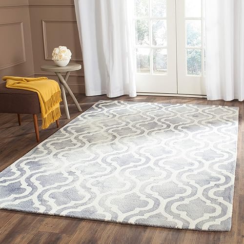 SAFAVIEH Dip Dye Collection 4' x 6' Grey/Ivory DDY537C Handmade Moroccan Watercolor Premium Wool Area Rug