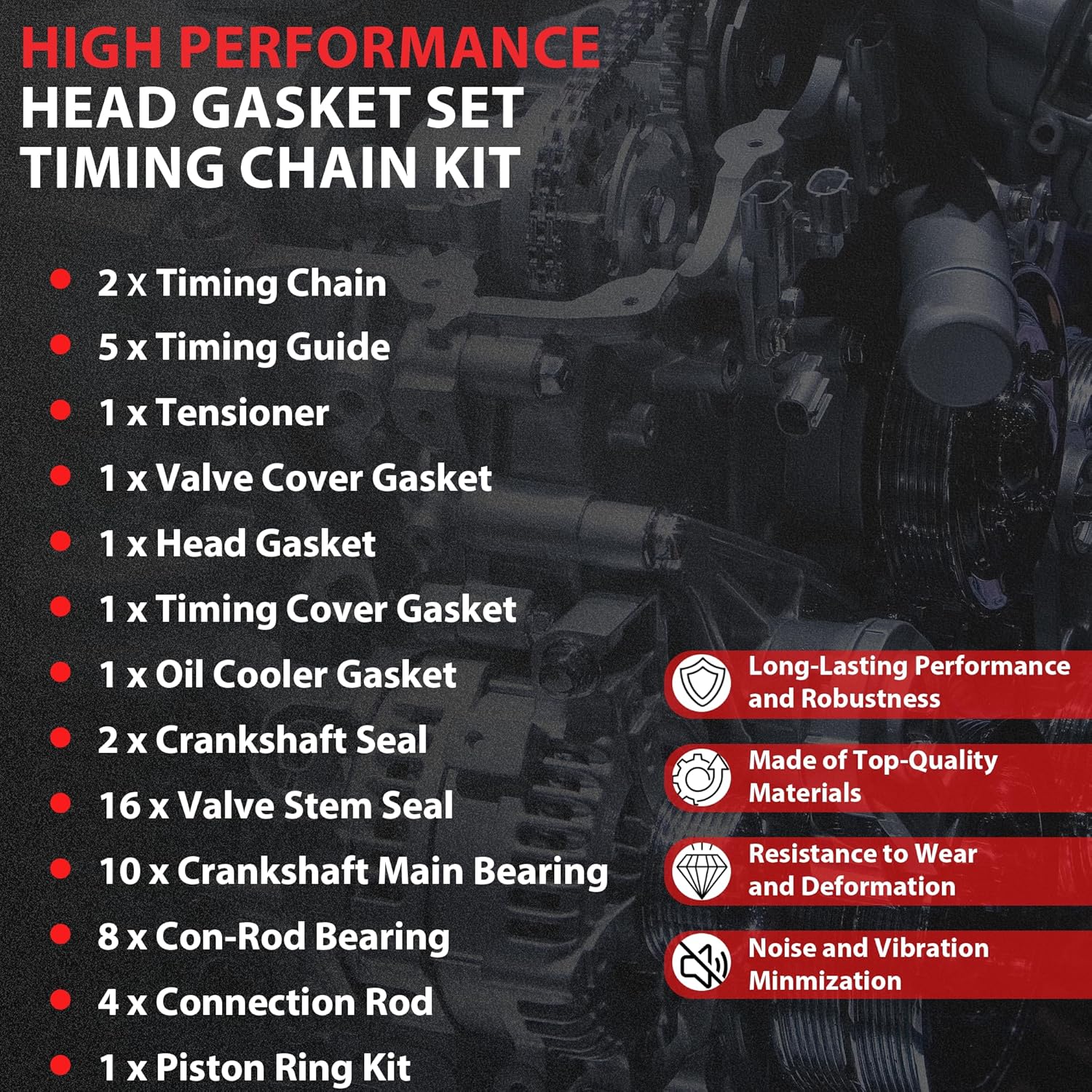Engine Cylinder Gasket Set Timing Chain Kit W/Piston Connection Rod Crankshaft Bearing Set For Jaguar Land Rover E-Pace XE XF Range Rover Velar 2.0L L4 2018-2023 H4P36584AB