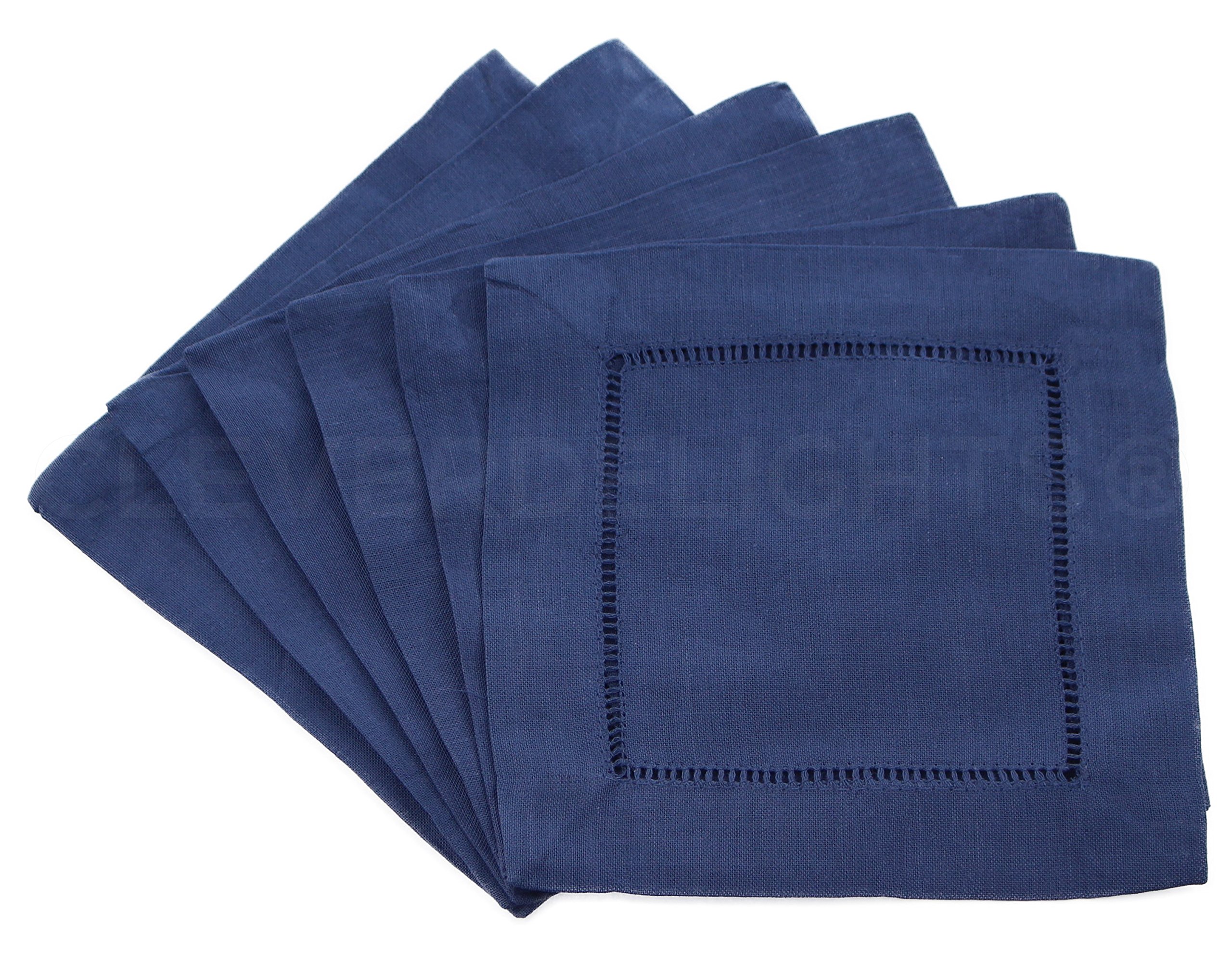 12 CleverDelights Navy Hemstitch Cocktail Napkins 6" x 6" 45/55