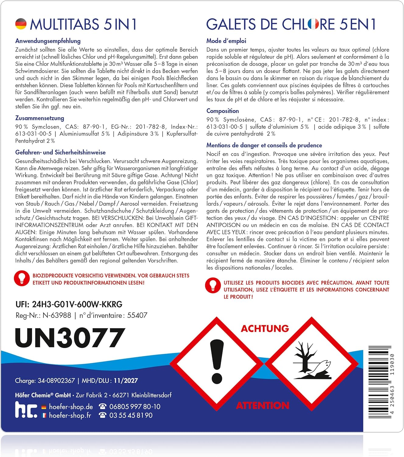 BAYZID Chlor Multitabs 5 in 1-200g Chlortabletten für Pool - 5kg - 5-Phasen Pflege &amp; Reinigung - Made in Europe - Für kristallklares Poolwasser