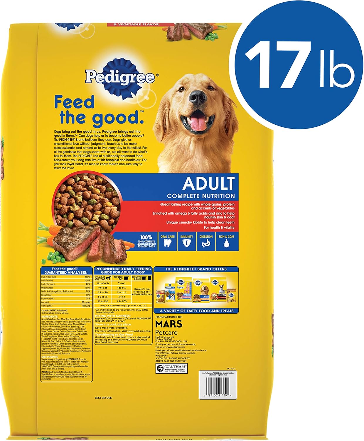 PEDIGREE Adult Complete Nutrition Grilled Steak & Vegetable Flavor Dry Dog Food 17 Pounds