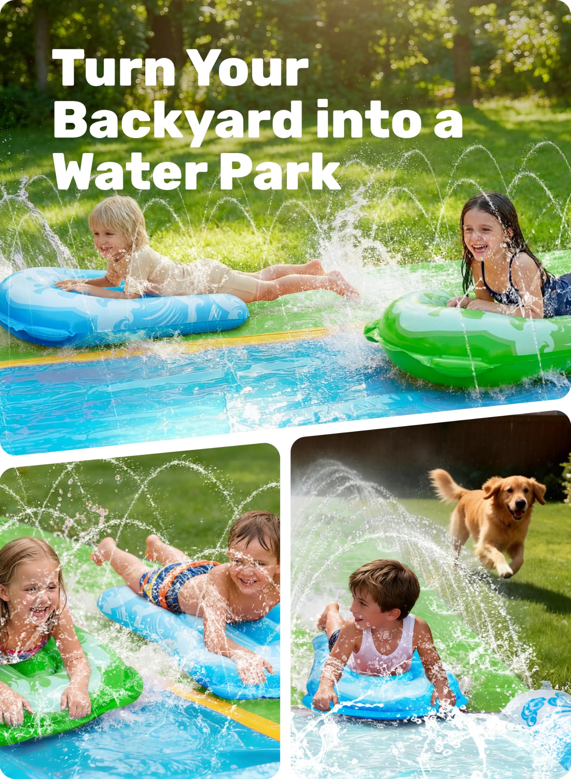 JOYIN 22,5ft Wasserrutsche mit 2 Bodyboards, Gartenspielzeug mit Sprinkler für Kinder, Blau, Grün