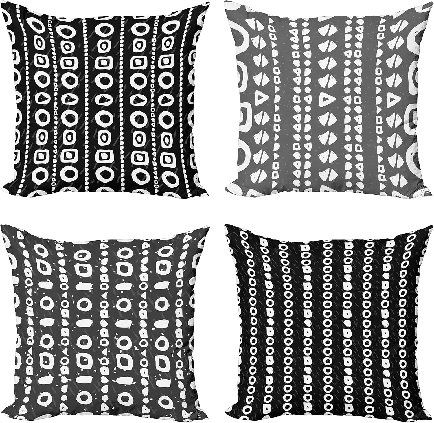 Ambesonne Abstract Art Throw Pillow Cushion Case Pack of 4, Monochrome Grunge Pattern Achromatic Tones Geometric Forms, Modern Accent Double-Sided Digital Printing, 16", Charcoal Grey and Dimgray
