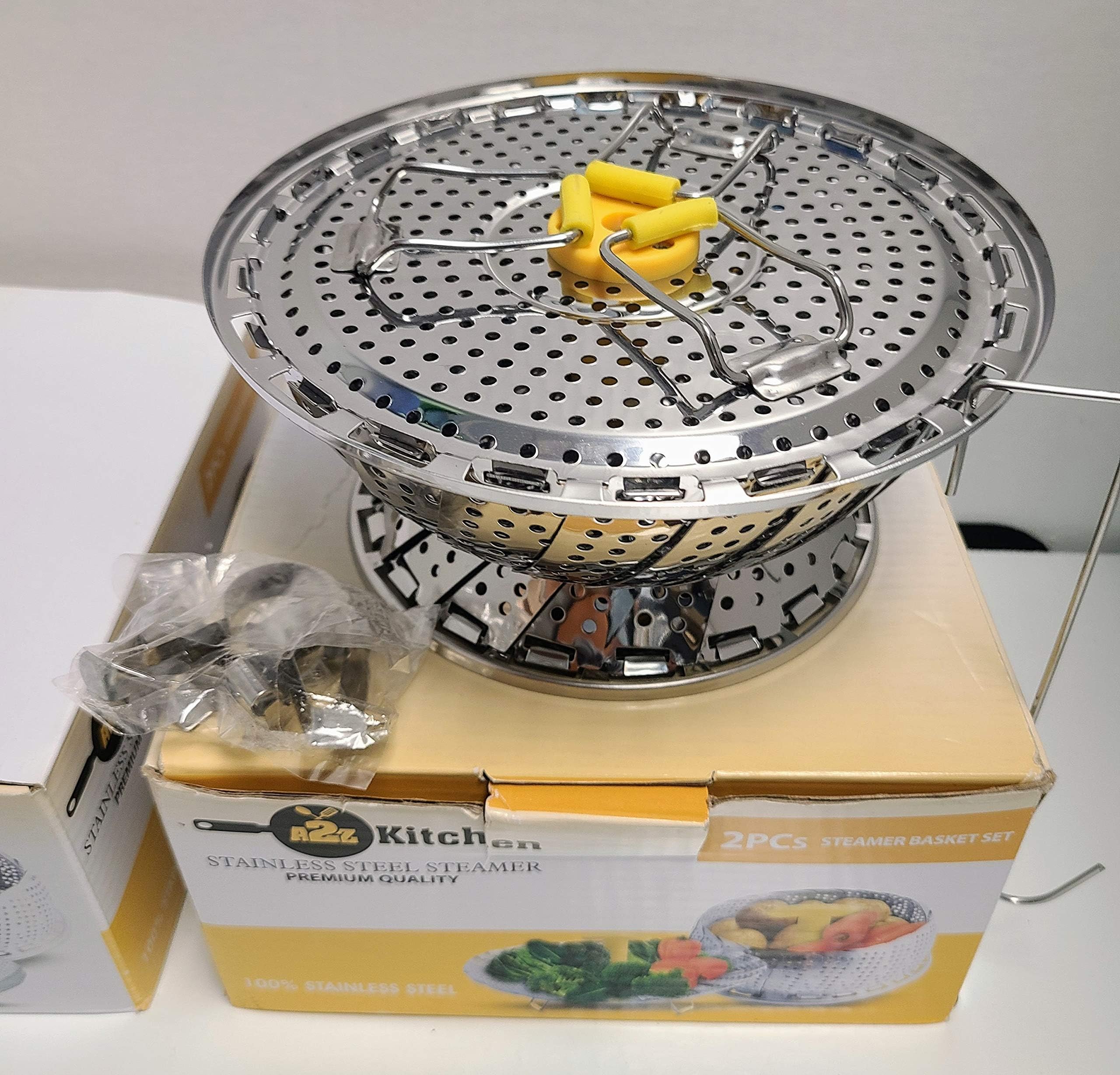 Kitchen Vegetable Steamer Baskets Set: 2-Pack Stainless Steel Folding Steamer