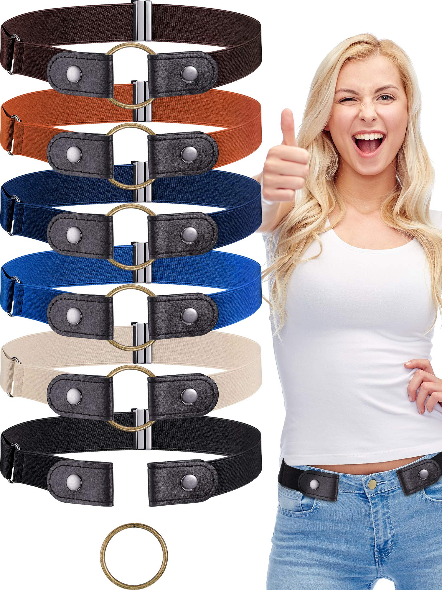 SATINIOR 6 Pieces No Buckle Stretch Belt Elastic Invisible Buckless Belt for Jeans Pants