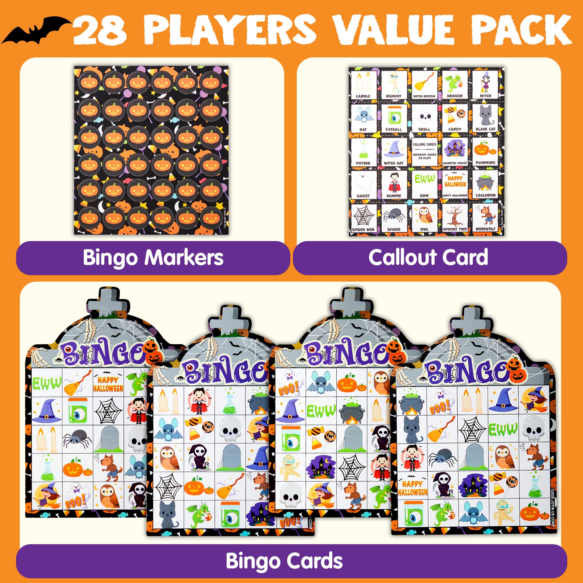 Snapklik.com : 28 Players Halloween Bingo Game Cards For Kids ...