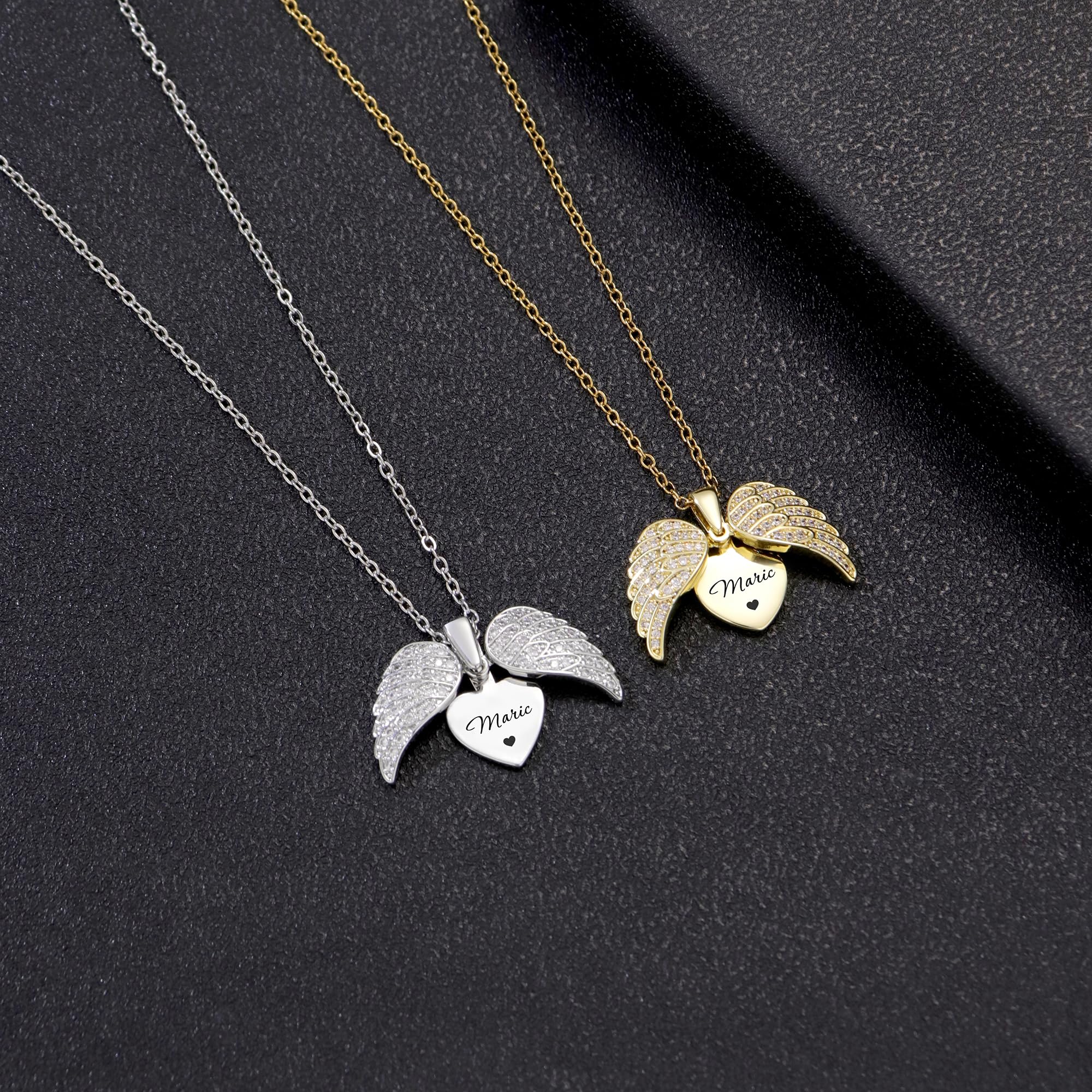 Personalizado alas de ángel collar personalizado grabado nombre collar corazón relicario parejas joyería conmemorativa regalo para mujeres hombres