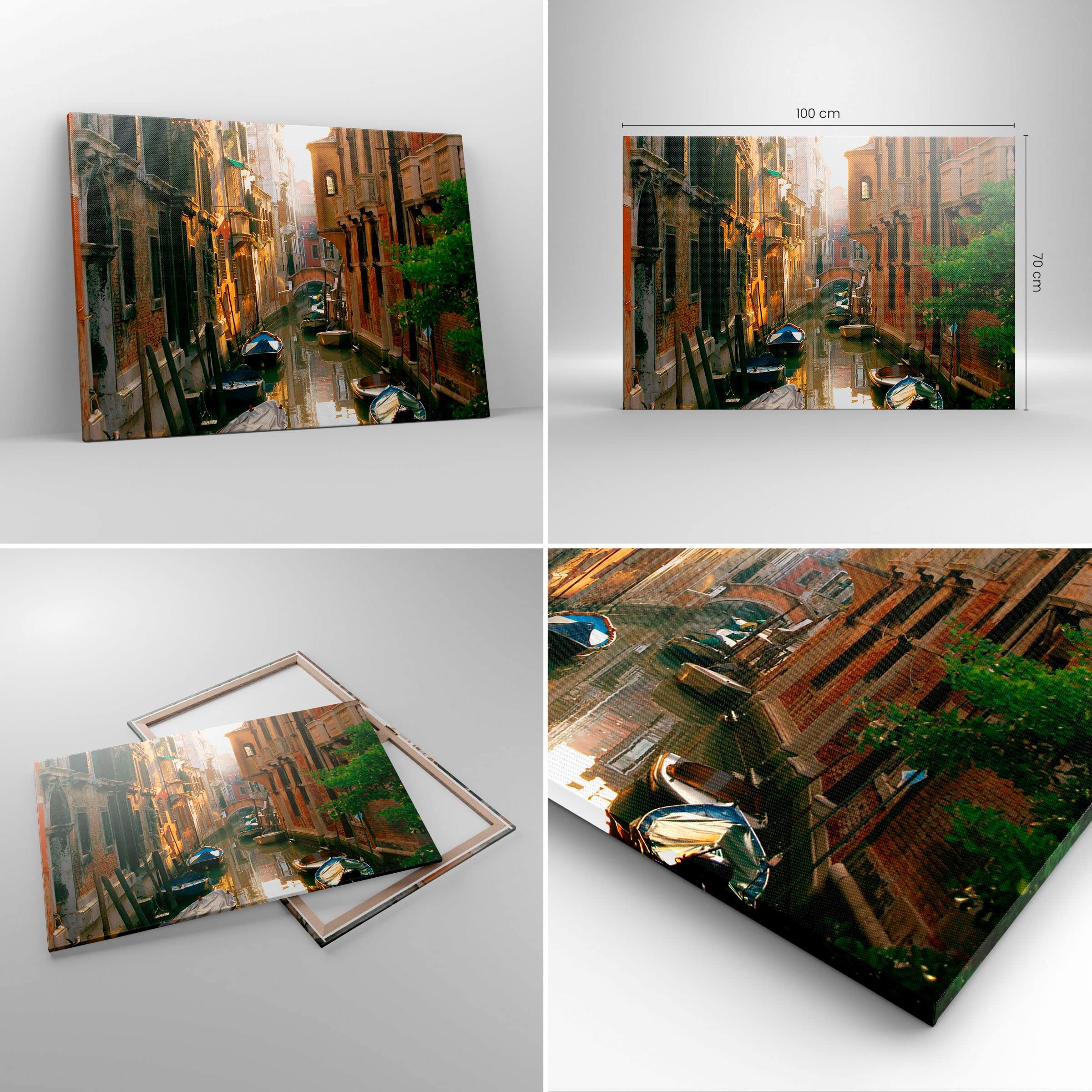 Moderne Impression sur Toile 100x70cm Image Tableau Decoration Murale Venise pont eau maison Grand Tableaux Decoratifs Muraux Chambre Horizontal Deco Cadre Décoration Salon Art Wall AA100x70-2532