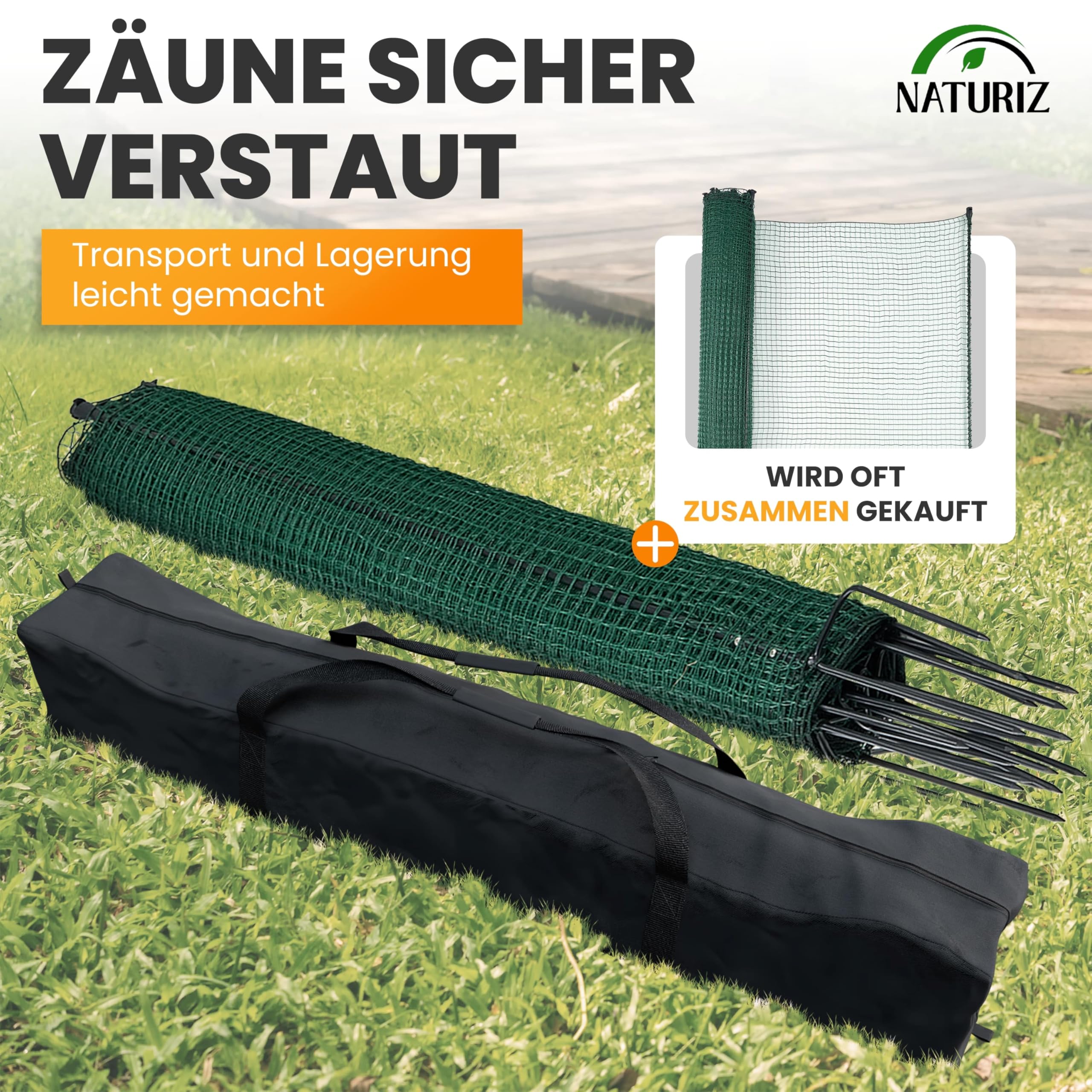 NATURIZ® Premium Zauntasche für 15 bis 25 m – vielseitig einsetzbar als Camping Tasche, Zelttasche oder Weidezaun Tasche mit 900D Oxford (125x20x18cm)
