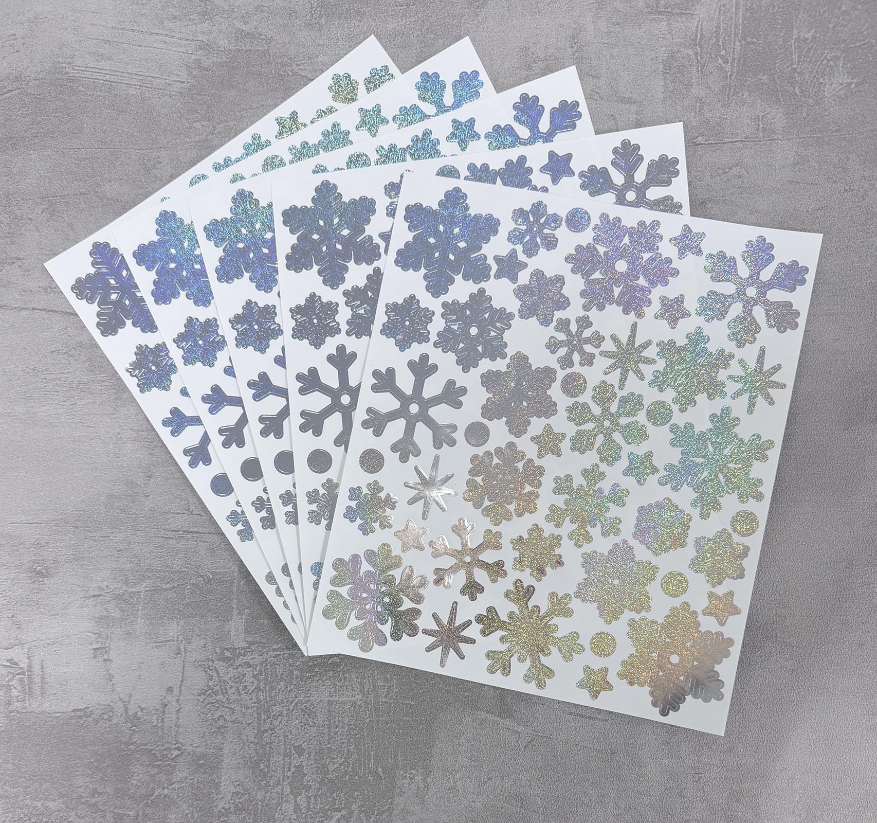 5 Sheets Winter Glitter Stickers 8.7 x 7.4 Inch Silver Multi Size Snowflake Decals Self Adhesive Stickers for Christmas Home Glass Windows Party